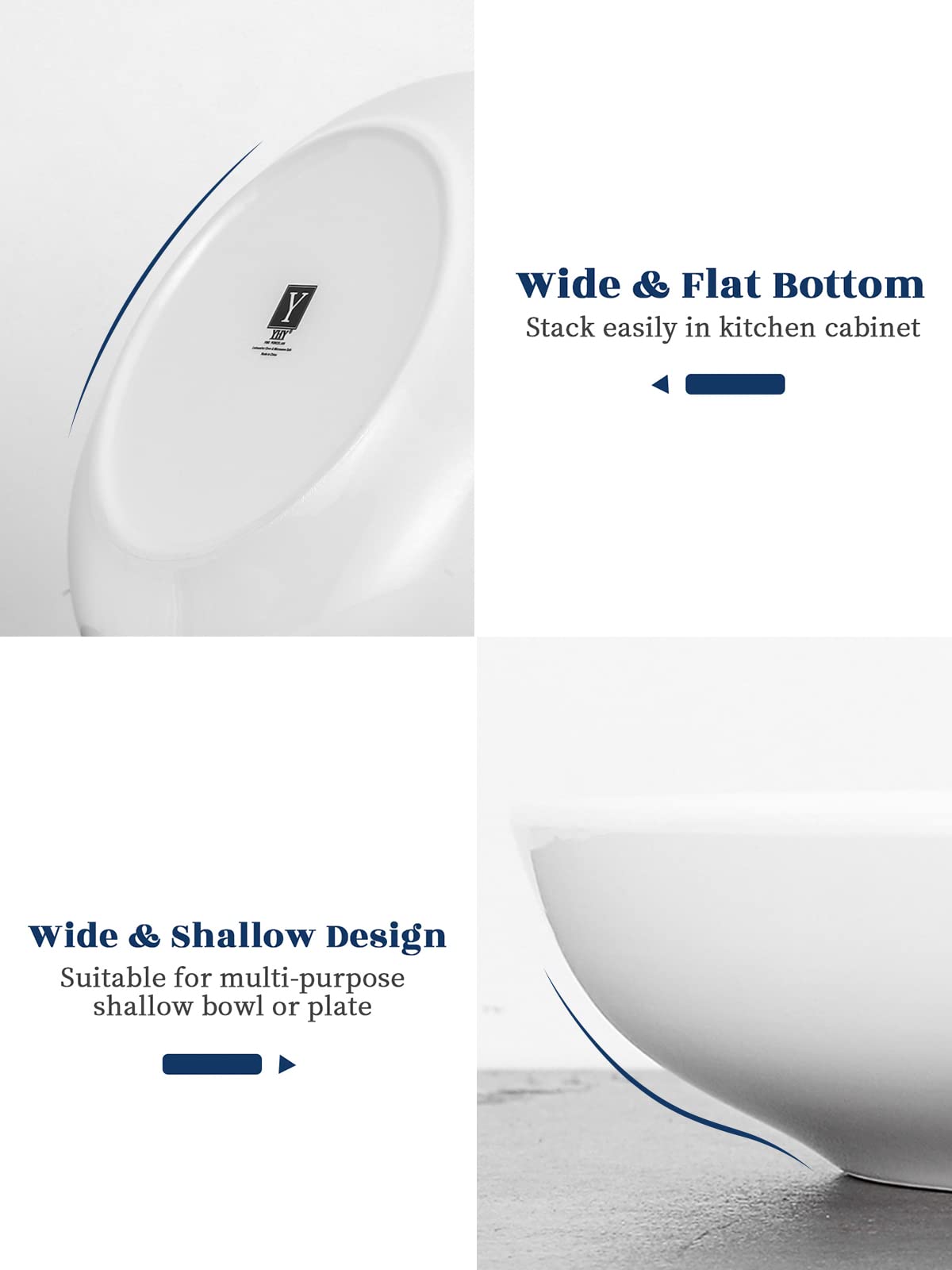 Y Yhy 9.75'' Large Pasta Bowls, 50 Ounces Big Salad Bowls, Ceramic Serving Bowl Set Of 4, Wide And Shallow Bowls Set, Microwave