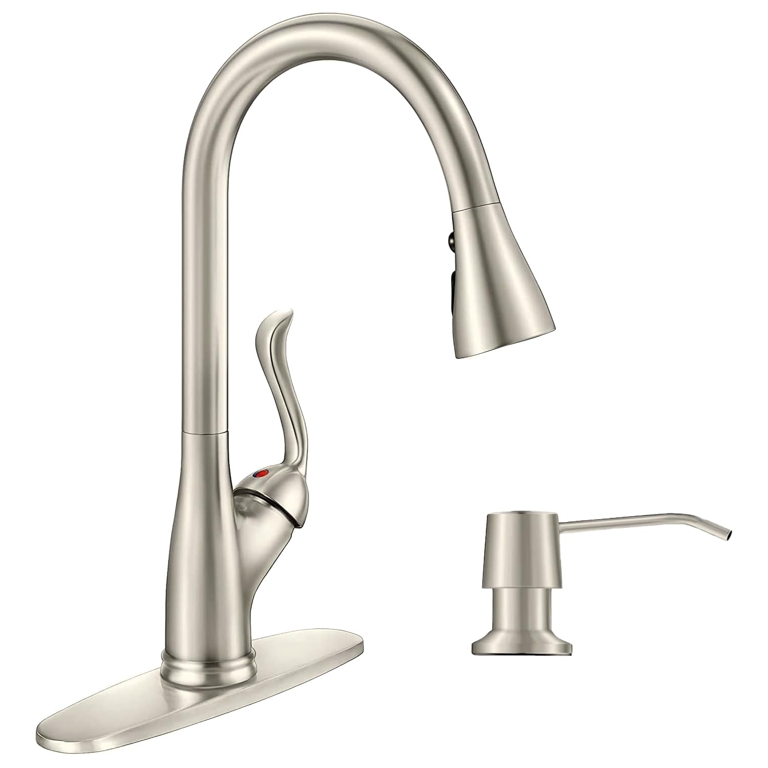 Appaso Patented Kitchen Faucet With Pull Down Sprayer And Soap Dispenser - Single Handle Stainless Steel Brushed Nickel High Arc