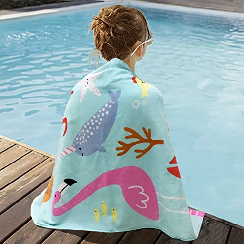 YIFONTIN Beach Towel for Kids Velour Terry Blanket Throw 100% Cotton 25.5X51 inches for Swimming Bath Travel Camping and Picnic  Flamingo Lobster Octopus.