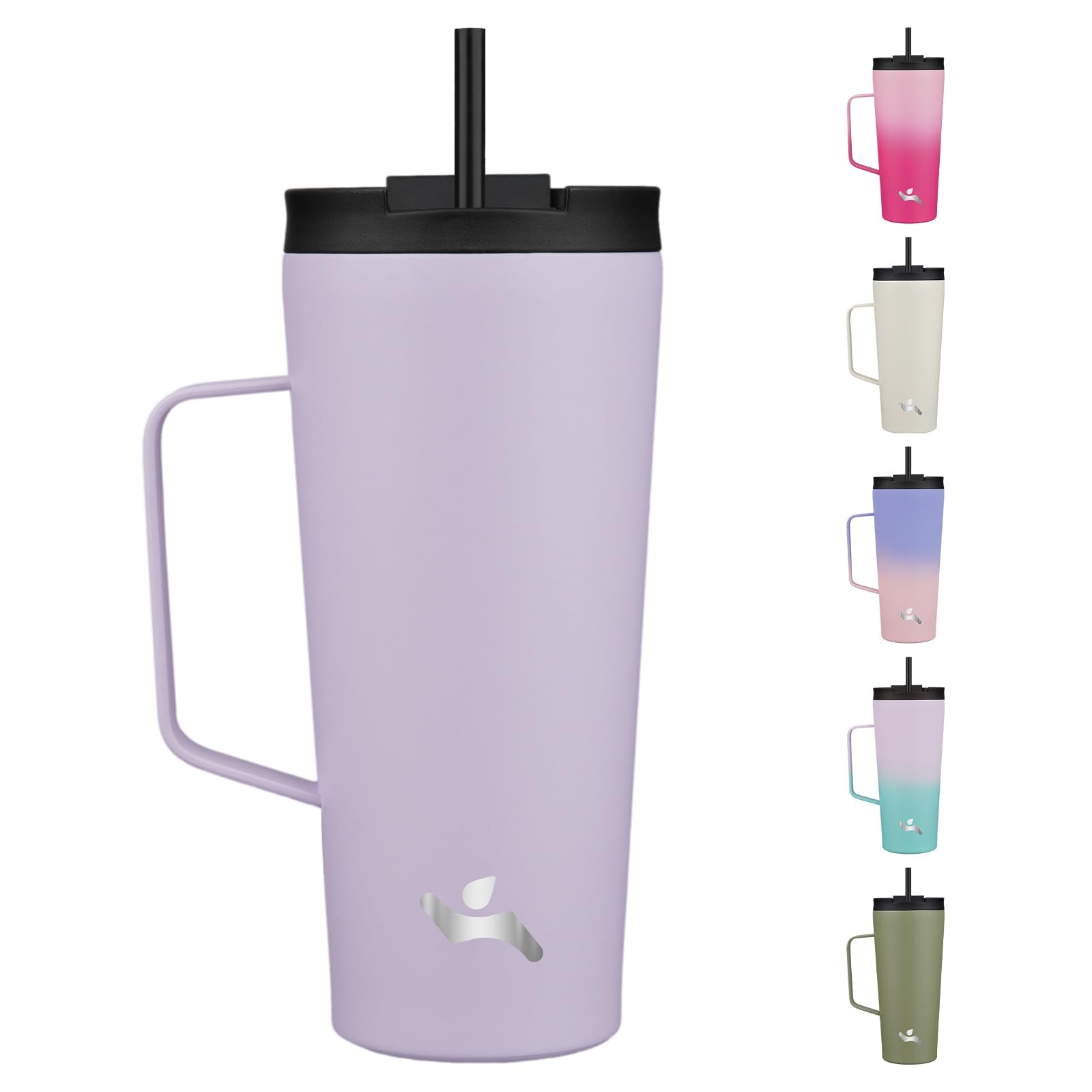 Konokyo Insulated Tumbler with Handle and Straw, 22 OZ Travel Coffee Mug Stainless Steel Cup Metal Water Bottle,Taro