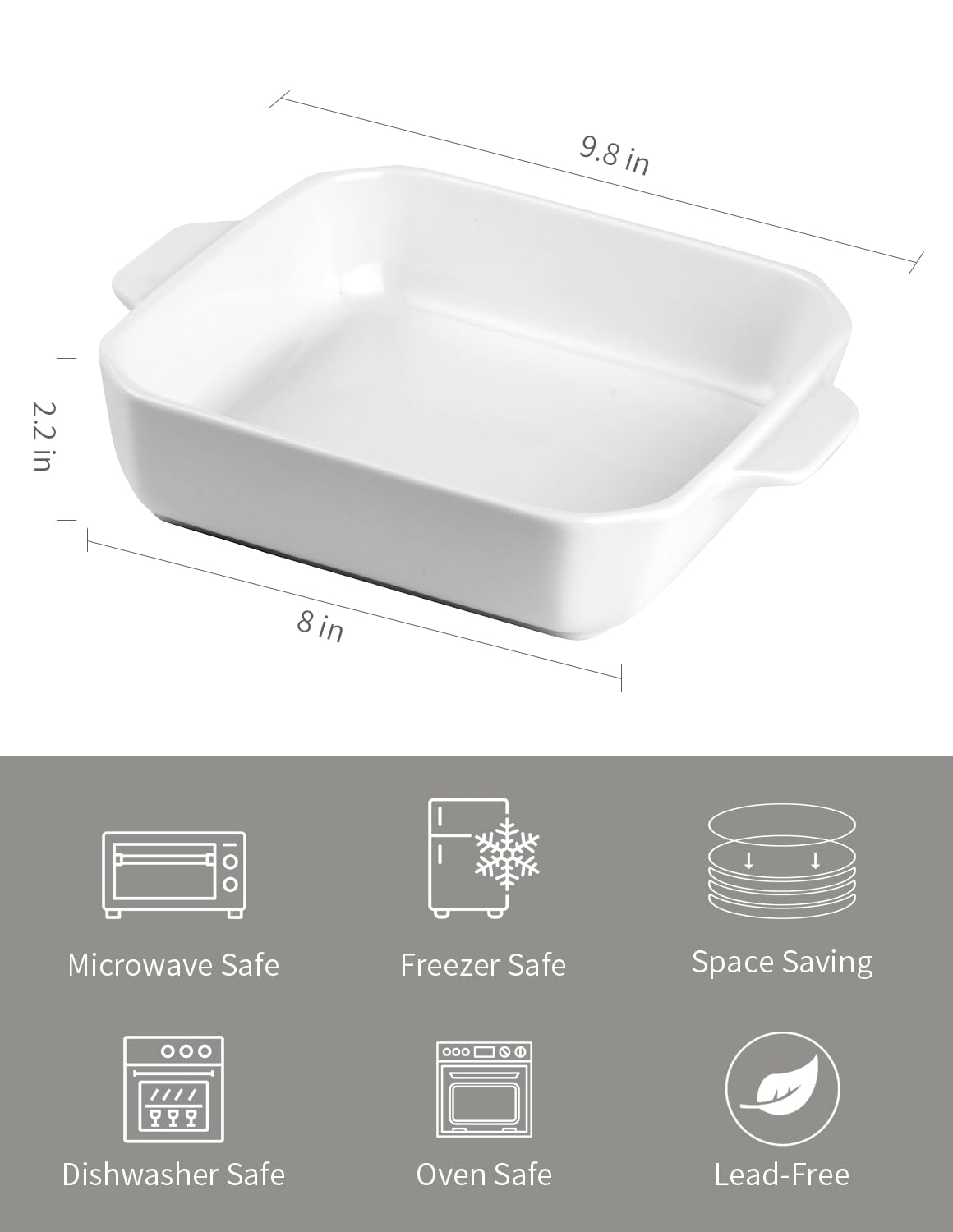 Onniyor Ceramic Baking Dishes, Square Baking Pans With Handles, Lasagna Pans Deep, Brownie Pans For Cooking, Casserole Dishes, C