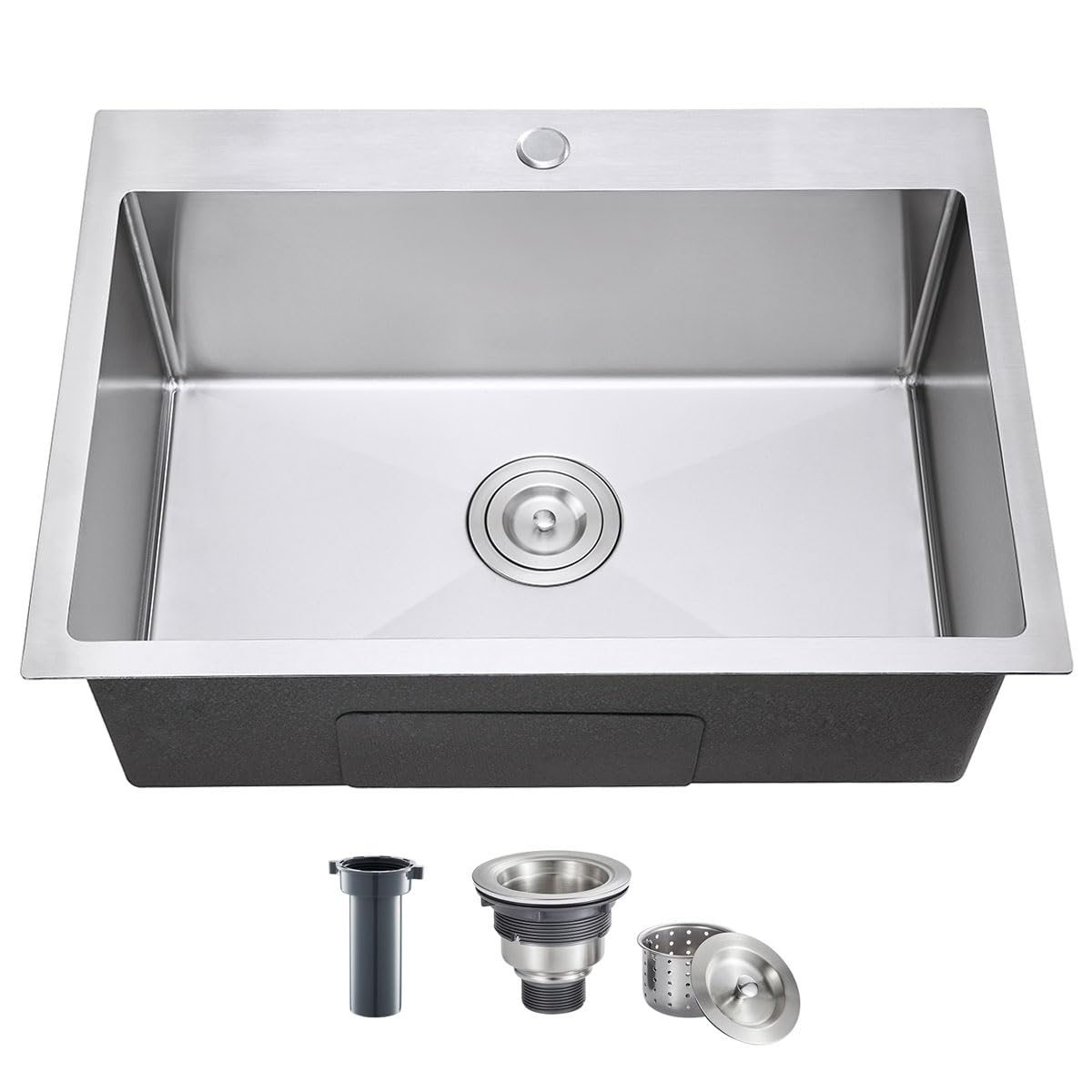 TSIBOMU 30 x 18 Inch Drop in Kitchen Sink, 18 Gauge 304 Stainless Steel Handmade Single Faucet Hole Single Bowl Topmount Kitchen