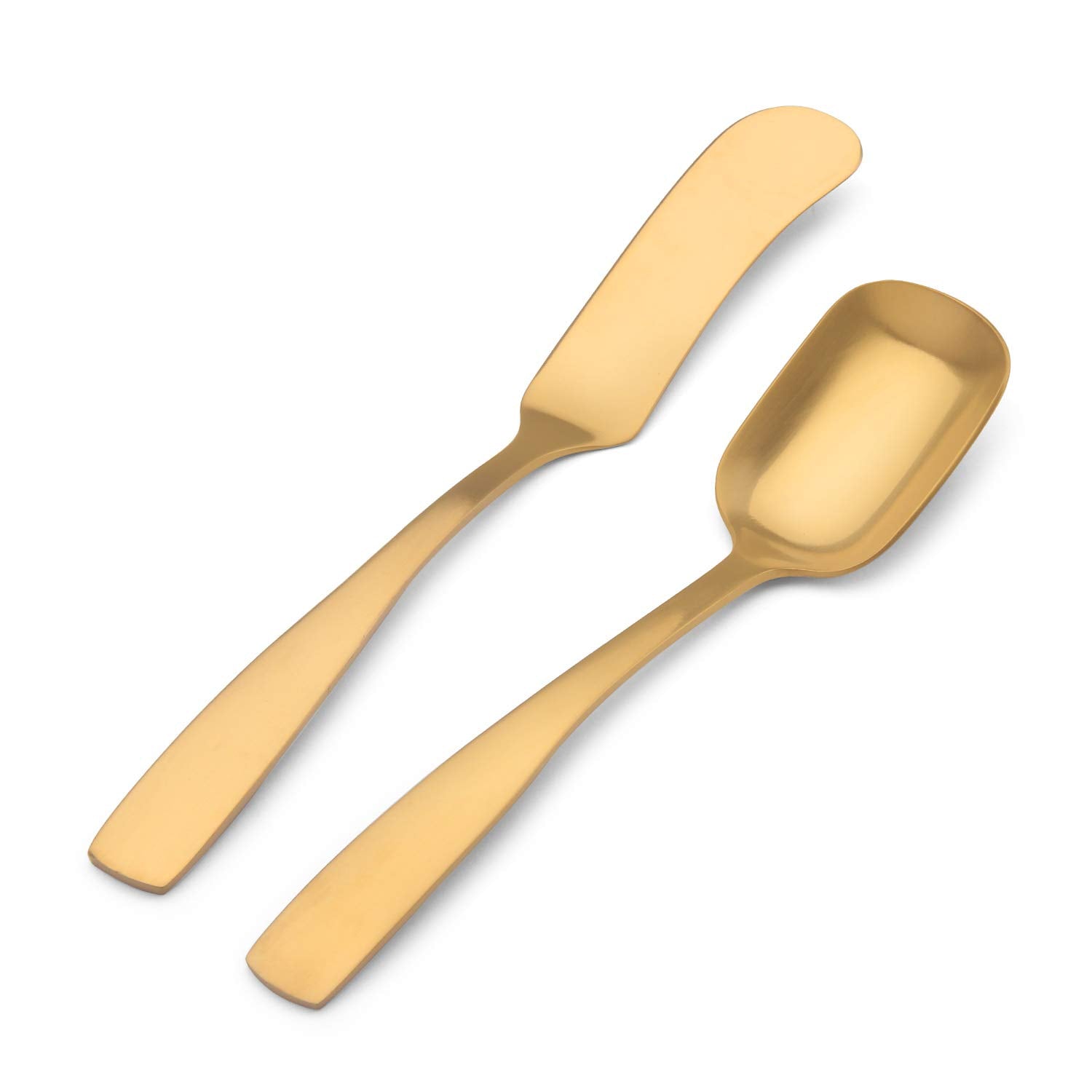 O.C.E. 5-Piece Matte Gold Serving Flatware Silverware Set, Utensil Set Of Stainless Steel, Satin Finish, Hostess Tableware Servi