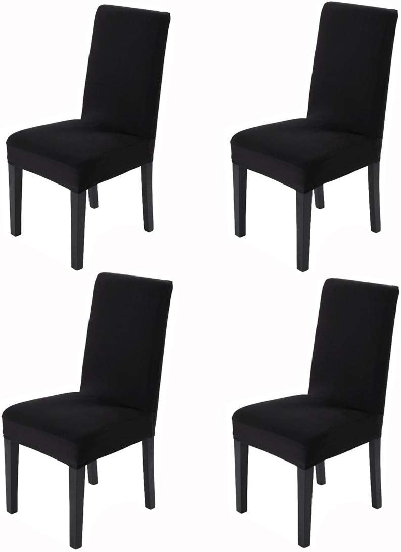 House Of Quirk Polyester Elastic Stretch Removable Washable Solid Short Dining Chair Seat Cover Protector Slipcover (4, Black).