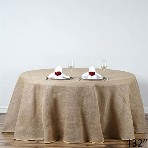 Balsacircle 132-Inch Natural Brown Burlap Jute Rustic Round Tablecloth Country Chic Wedding Party Dining Room Home Table Linens