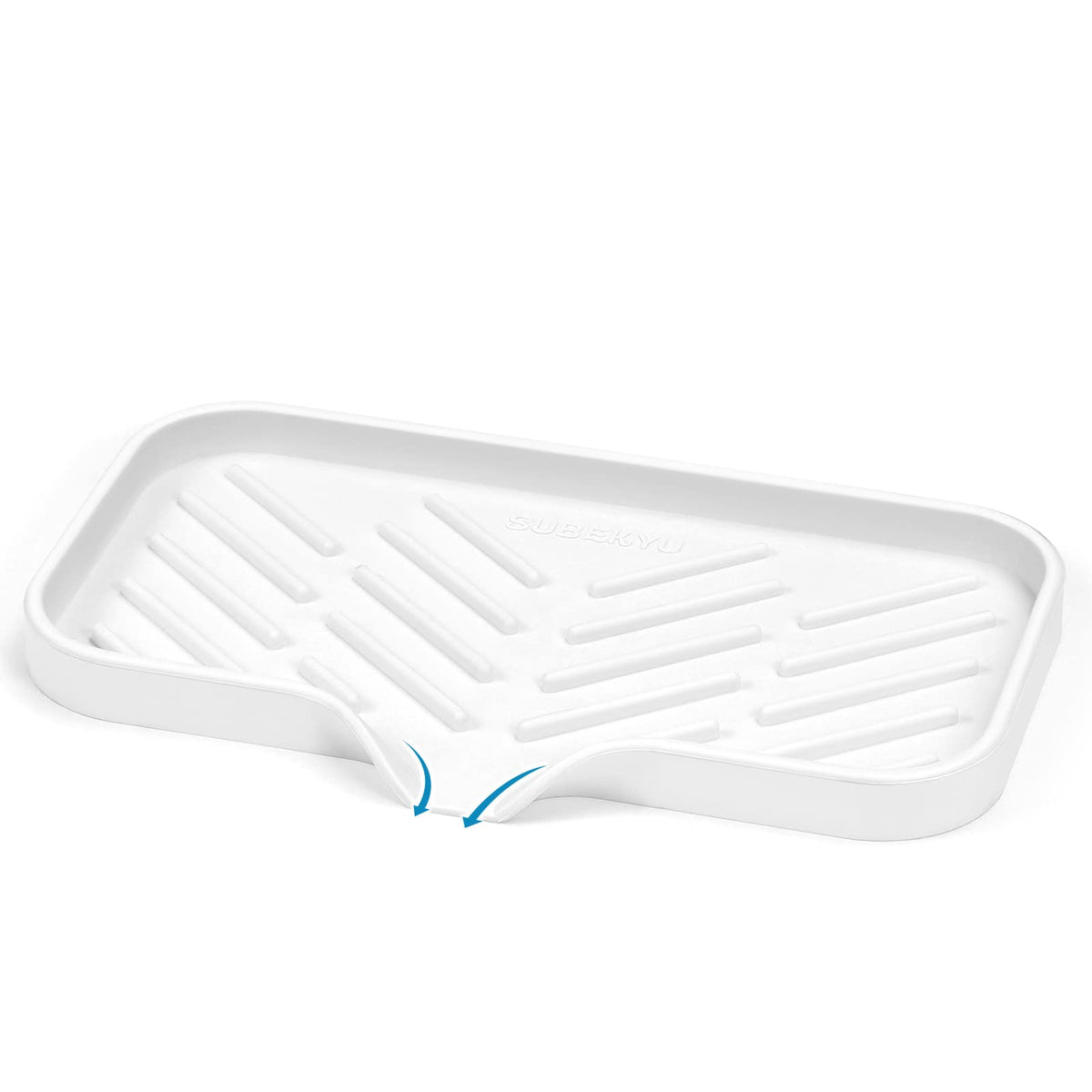 Subekyu Silicone Kitchen Soap Tray, Sink Tray For Kitchen Counter/Soap Bottles, Sponge Holder And Organizer With Drain Spout, Wh