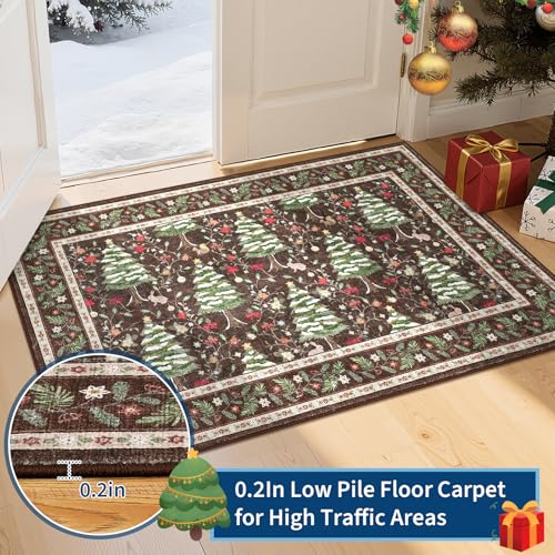 GarveeHome Christmas Area Rug 8x10 Washable Soft Stain Resistant for Living Room Bedroom Nursery Office Christmas Tree Animals P