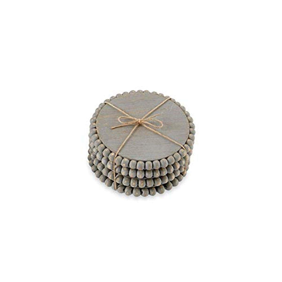 Mud Pie 42500044G Gray Beaded Wood Coaster, 4 3/4'' Dia