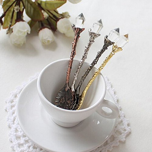 Yalulu 5Pcs Retro Crystal Alloy Stereoscopic Coffee Spoon Tea Spoon Dessert Spoon Ice Cream Spoons