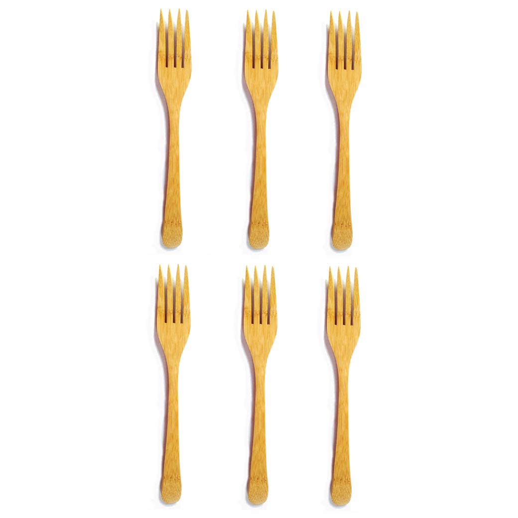 Japanbargain 4108, Bamboo Dinner Forks For Appetizer Furit Dessert Snack Resuable Dishwasher Safe, Set Of 6, 8.25-Inch
