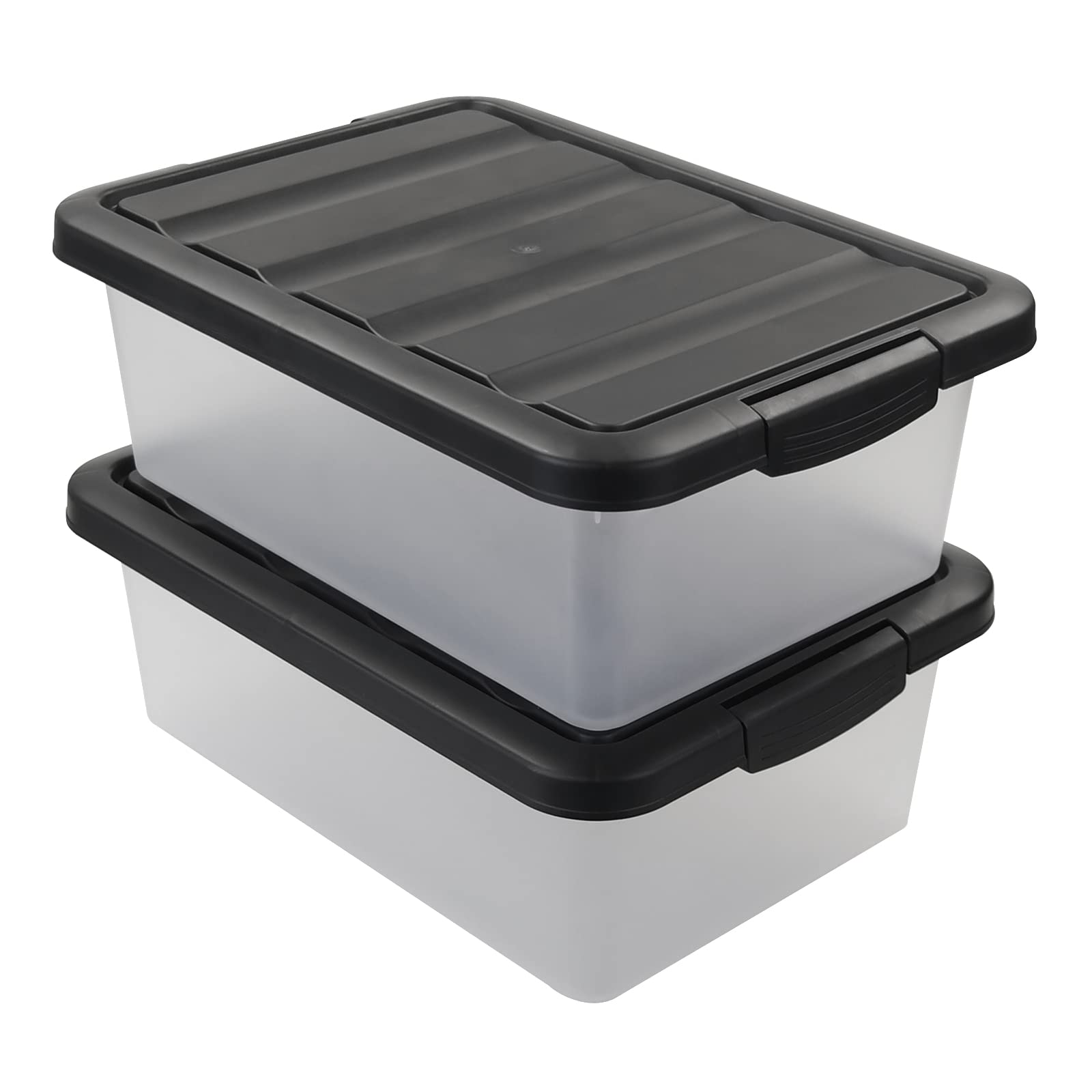 Wekioger Versatile Plastic Storage Box Organizer Bins with Black Lids  14 Quart  2 Packs