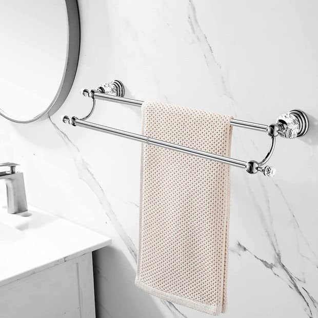 WINCASE Chrome Towel Bar  Adjustable Double Towel Holder  Silver Crystal Bathroom Towel Racks Wall Mounted