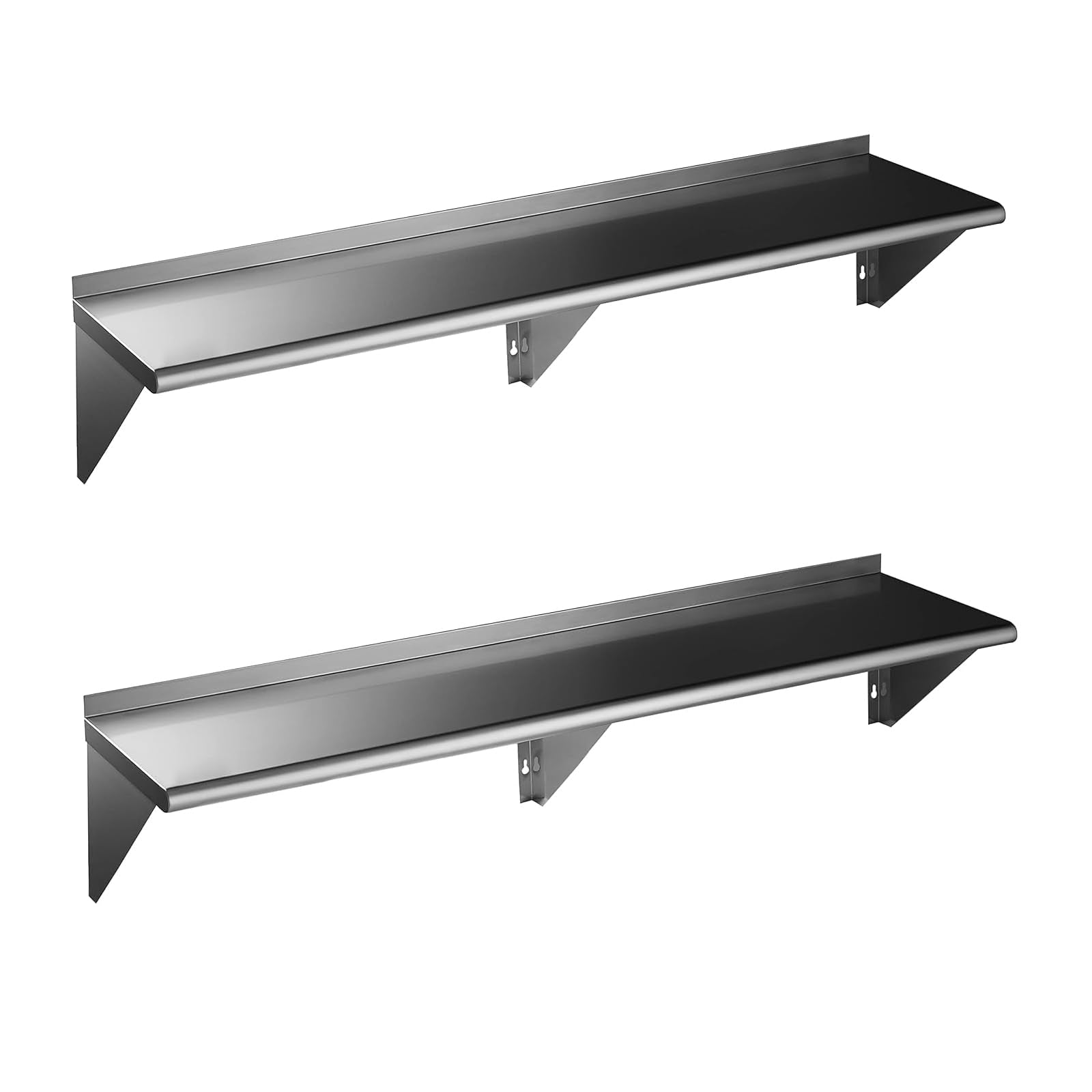ROCKPOINT Stainless Steel Shelf 14 x 60 Inches 430lb, 2 Pack NSF Metal Commercial Shelves Wall Mount Floating Shelving with Back