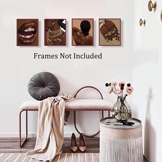 Tanxm Black Woman Art Printing,Boho Black Female Wall Art, Black Girl Art Poster, Abstract African American Woman Wall Art Decor