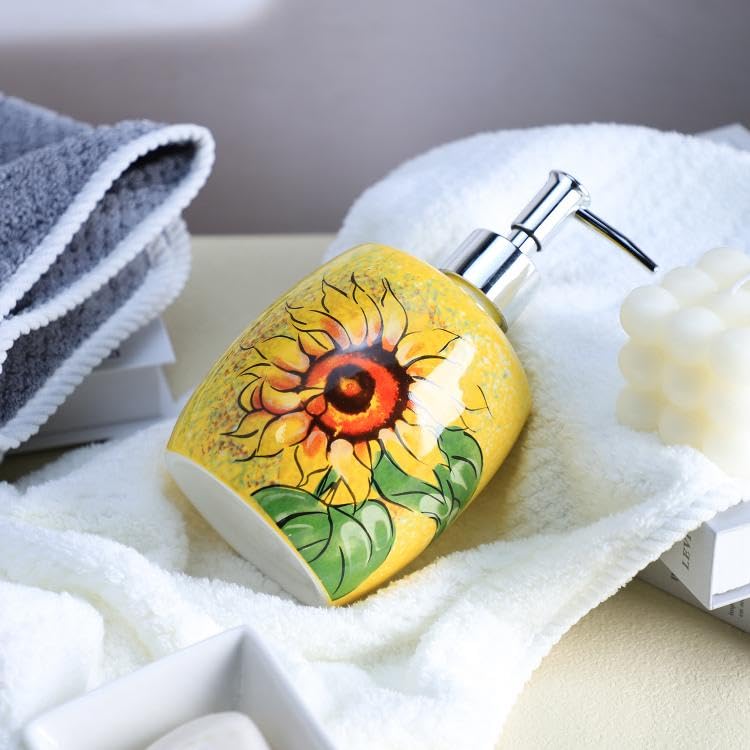 Ceramic Sunflower Hand Painted Soap Dispenser