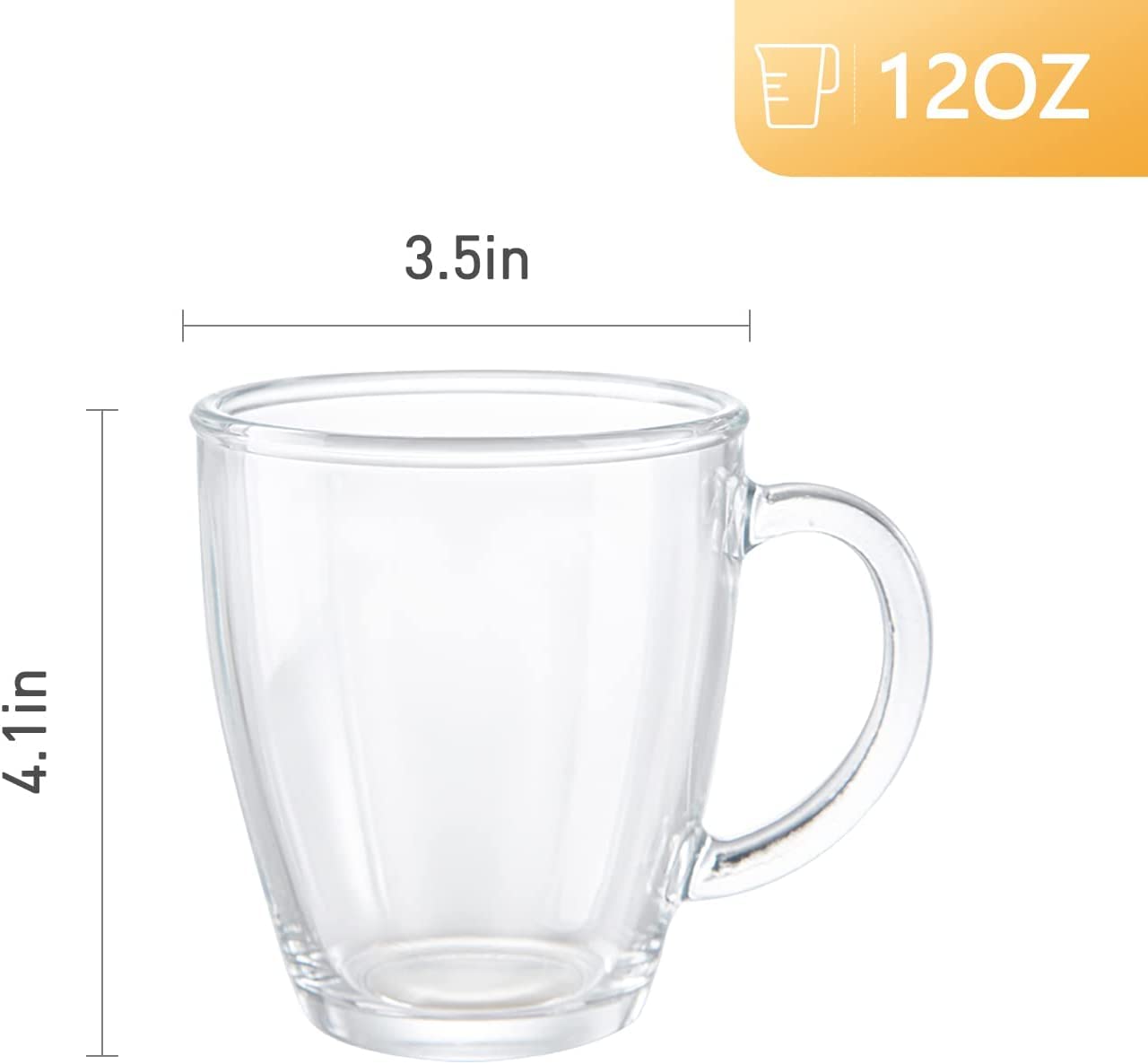 D.M Designmaster [6 Pack,12 Oz] - Premium Glass Coffee Mugs With Handle. Transparent Tea Glasses For Hot/Cold Beverages, Perfect