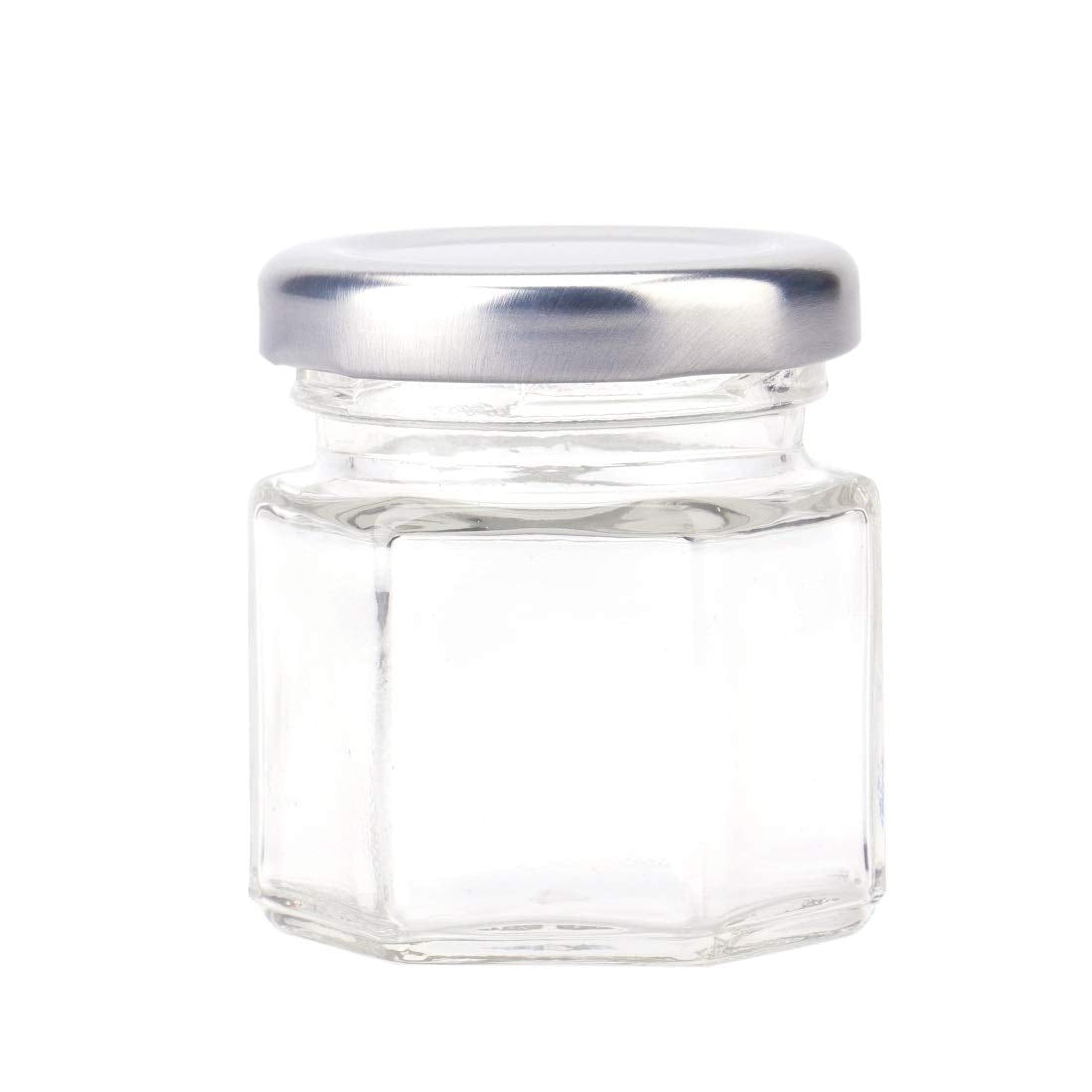 Tebery 30 Pack 1.5oz Mini Hexagon Glass Jars with Silver Lids and Labels  Honey Jars Small Spice Jars Mason Jars for Spices  Gifts  Wedding Party Favors  DIY and More