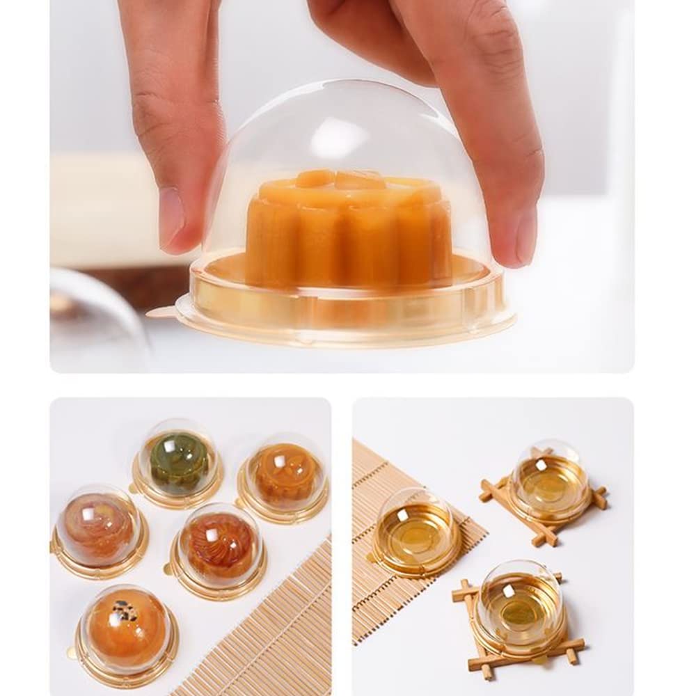 Hewnda 50 Pack 2 Inch Clear Plastic Mini Cake Box Muffins Box Cookies Cookies Muffins Dome Box Wedding Birthday Gift Box(Gold)