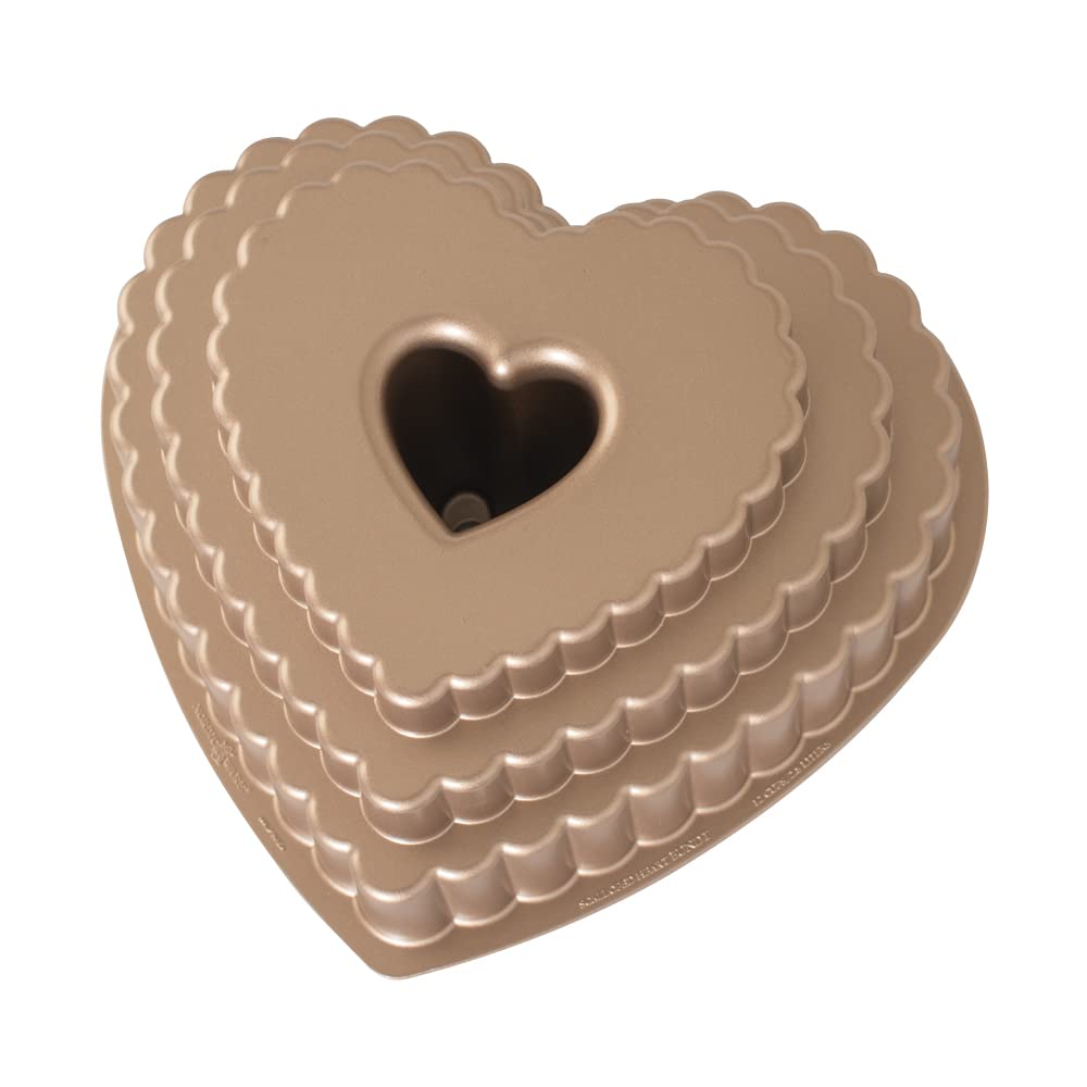 Nordic Ware Cast Bundt Bakeware Tiered Heart Cakelets Toffee, 3-Cup