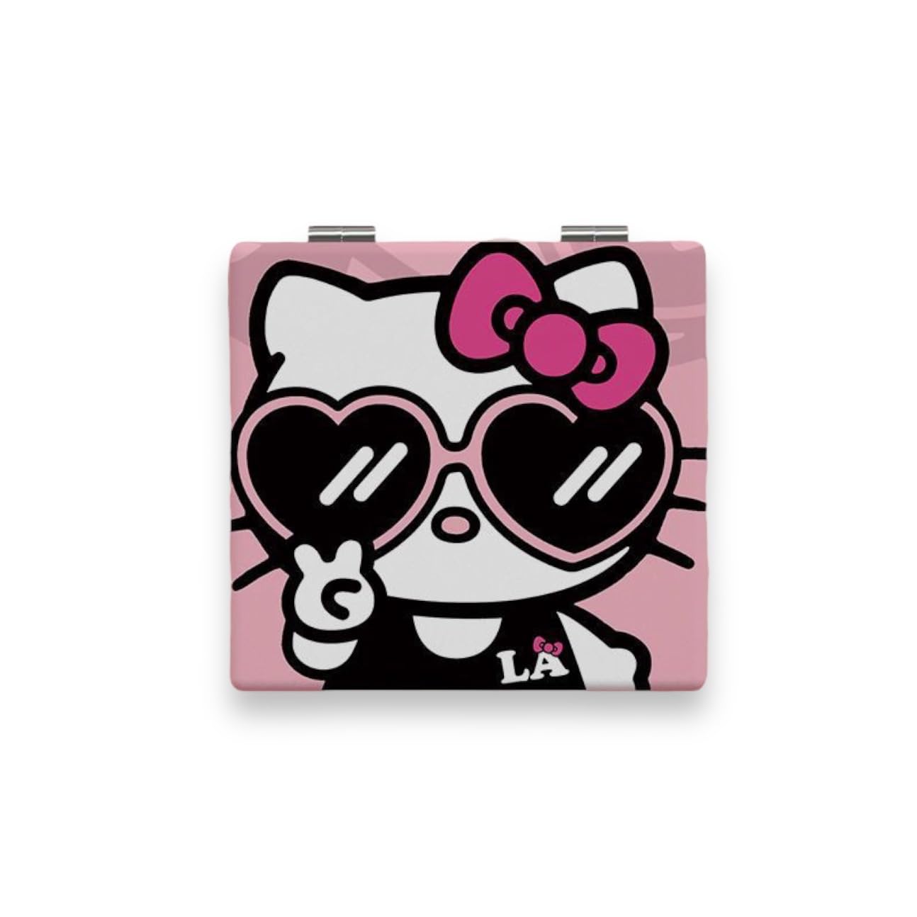 KOZUKI Kitty Compact Pink Magnifier Mirror - 2.6L x 2.7W - Makeup Mirror with Leather Frame - Cat Theme - Double-Sided with Magn