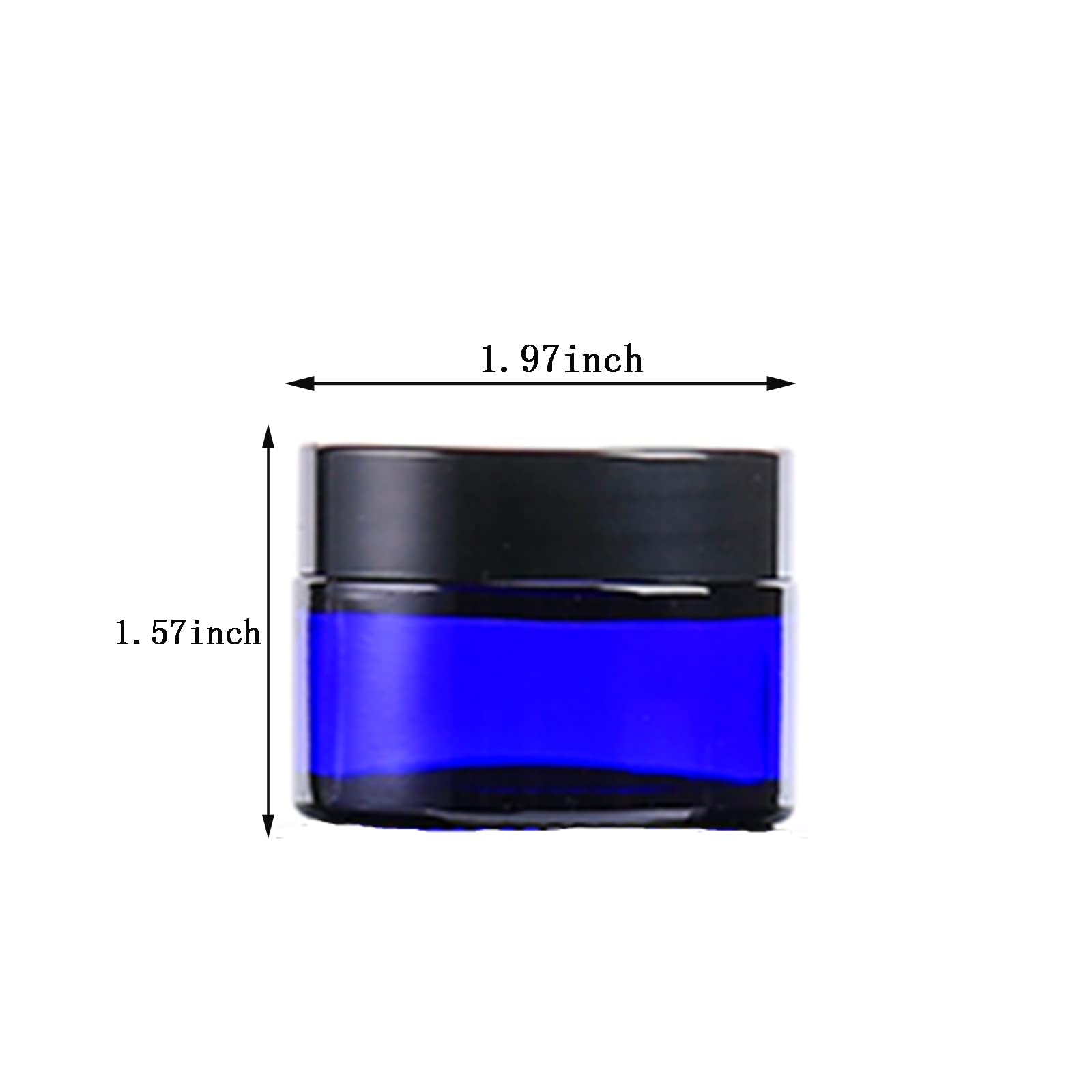 Over News 4Pcs 1 Oz Small Glass Jar, Empty Cosmetic Lotion Containers,With Inner Liners,Black Lid, Spatula (Blue)