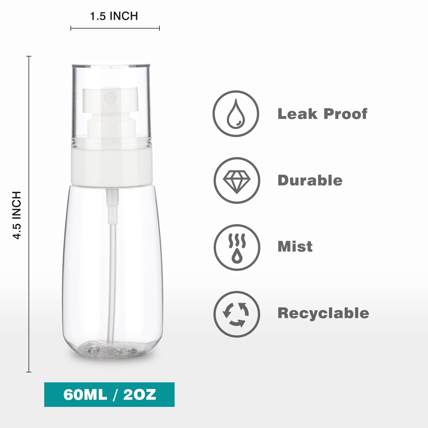 Givitasot 3Pack Small Spray Bottle, 2Oz Mini Spray Bottles, Empty Travel Spray Bottle, Fine Mist Plastic Spray Bottles (Clear+Gr