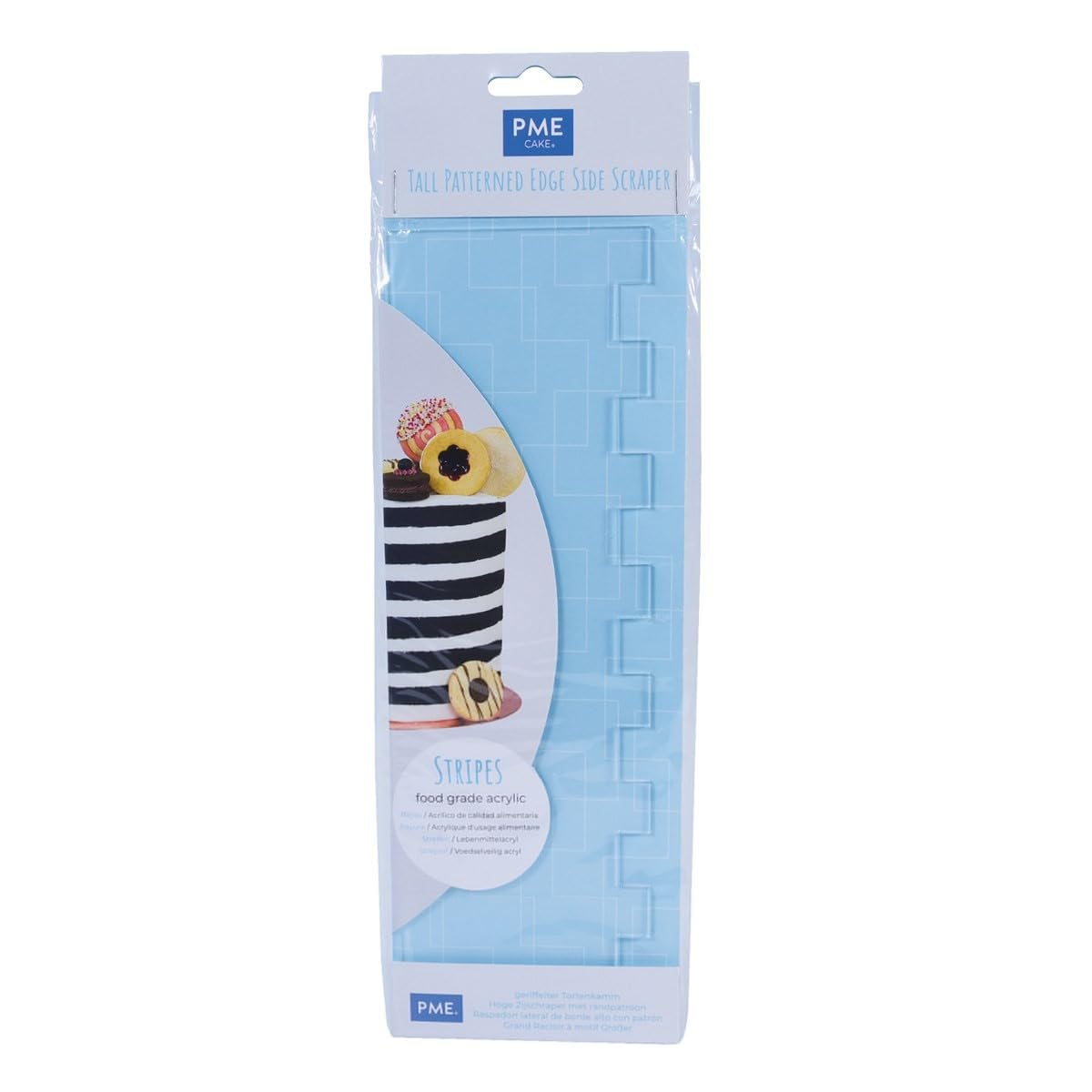 Pme Tall Patterned Edge Side Scraper For Cake Decorating-Stripes Acrylic 10, Transparent