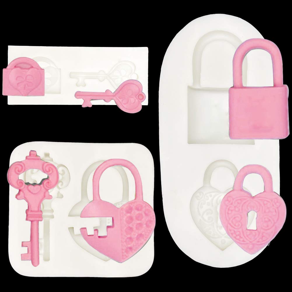 Kuuguu 3 Pack Lock Key Shapes Silicone Fondant Mold,Candy Making Mould Chocolate Molds Craft Mould Diy Handmade Cake Decoration