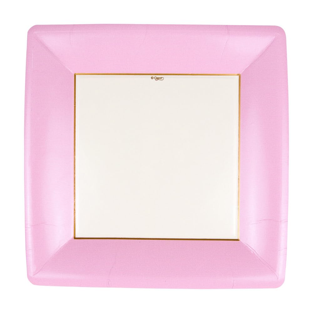 Entertaining With Caspari Grosgrain Square Dinner Plates (8 Pack), Light Pink