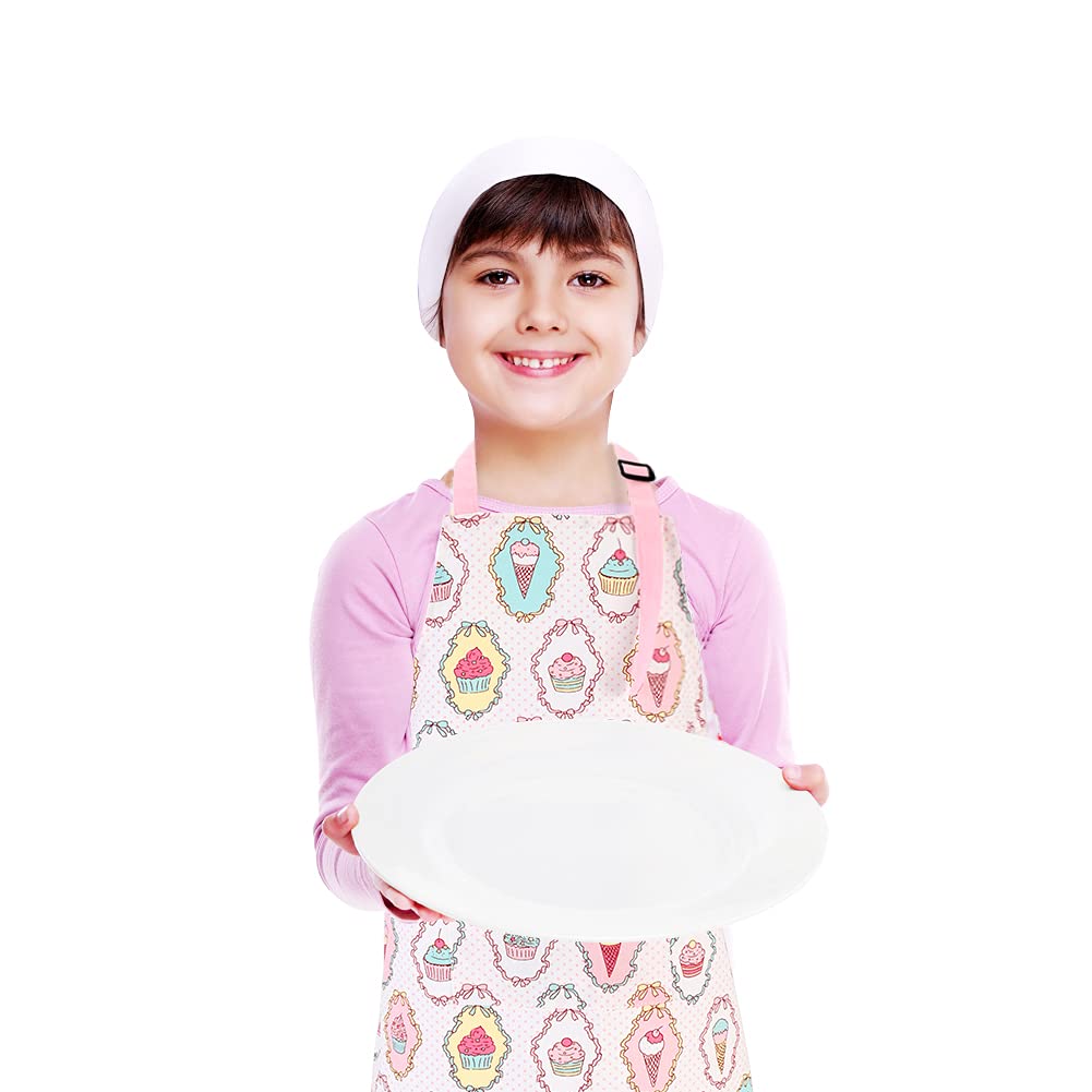 Crjhns Kids Apron And Chef Hat Set, Adjustable Cotton Child Aprons With Large Pocket Cute Girls Boys Kitchen Bib Aprons For Cook