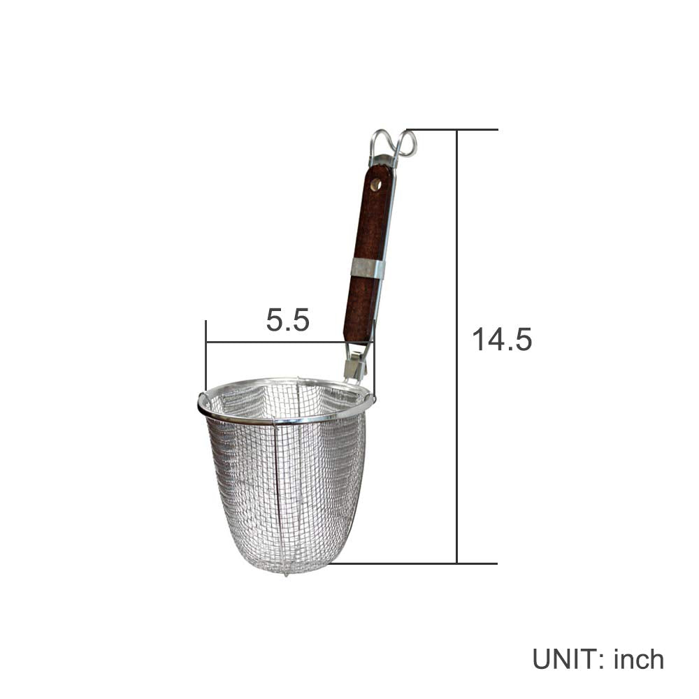 2-Pack Stainless Steel Noodle Strainer Basket With Wood Handle - G+ Life Kitchen Spider For Pasta, Ramen, Dumplings, And Deep-Fr