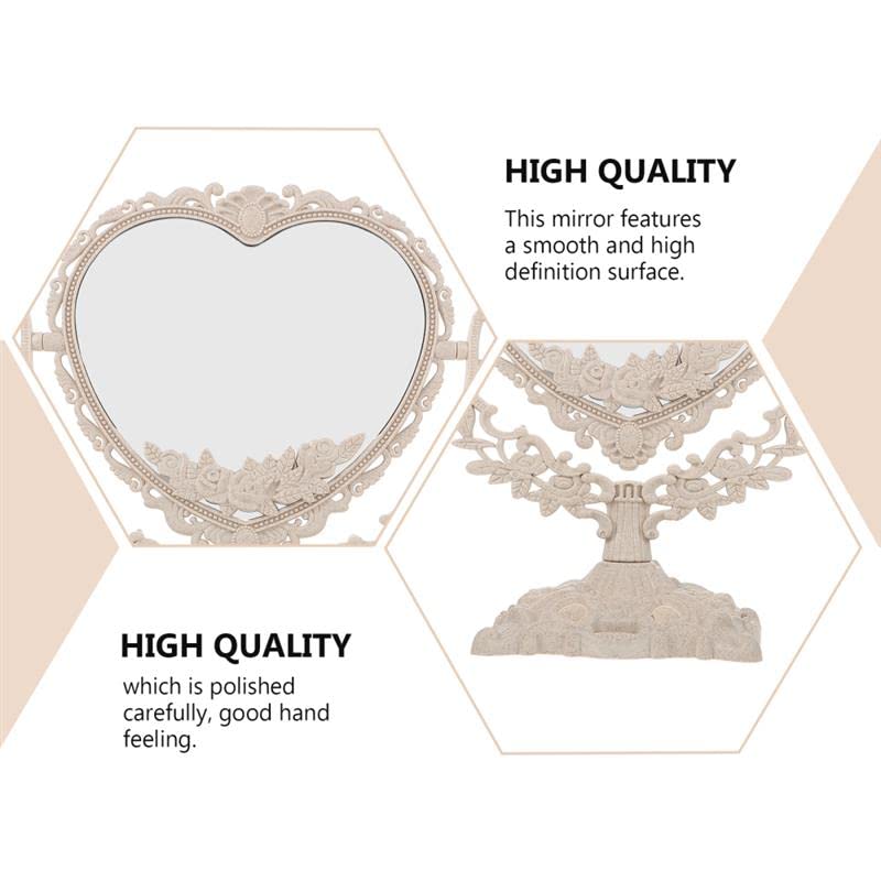 Akhfky 1Pc Heart Shaped Makeup Mirror Vintage European Style Acrylic Single Side Cosmetic 360 Degree Swivel Desktop Tools (Heart