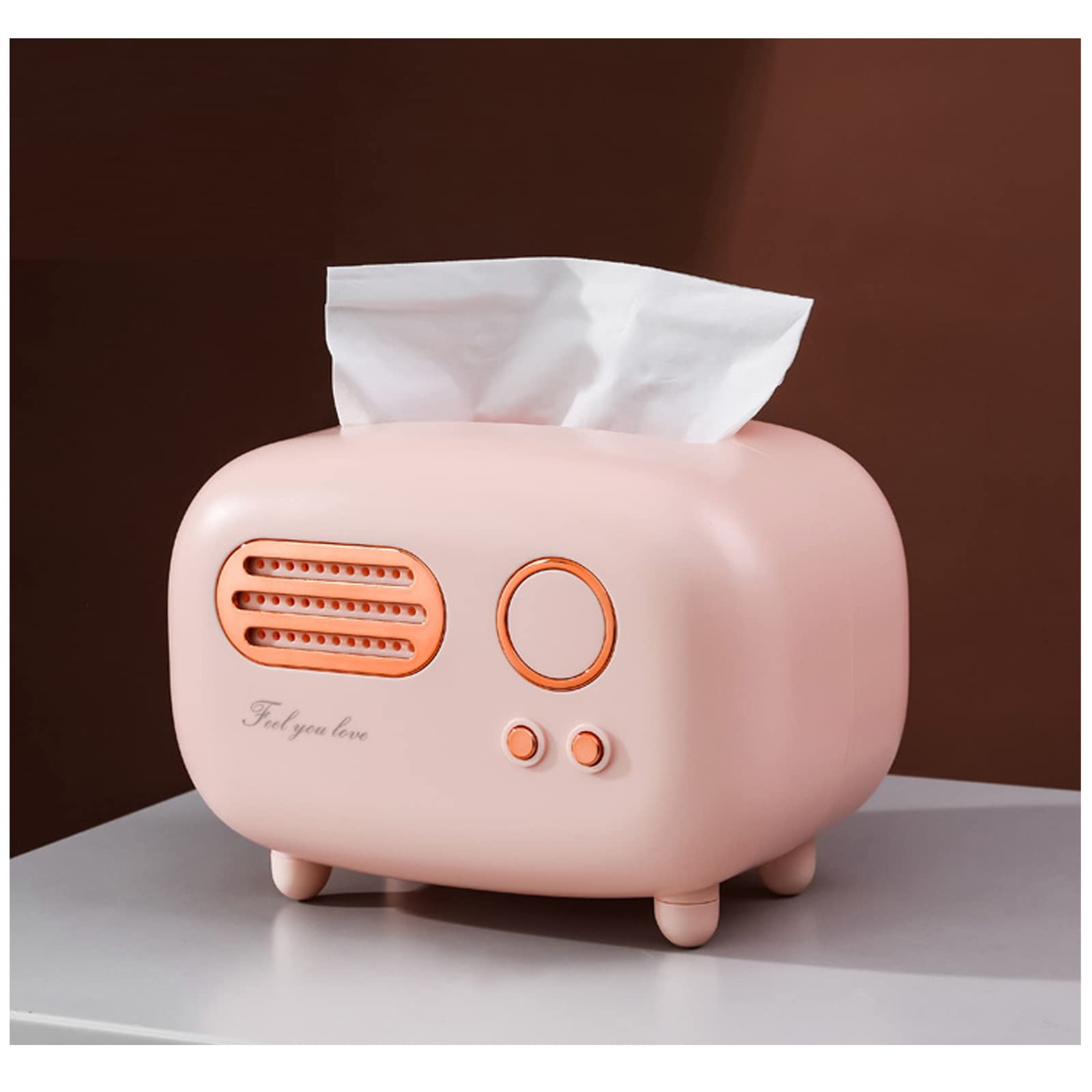 Retro Radio Shape Tissue Cover Box, Practical and Cute for Kitchen,Bathroom Vanity Countertops, Bedroom Dressers,Night Stands, D