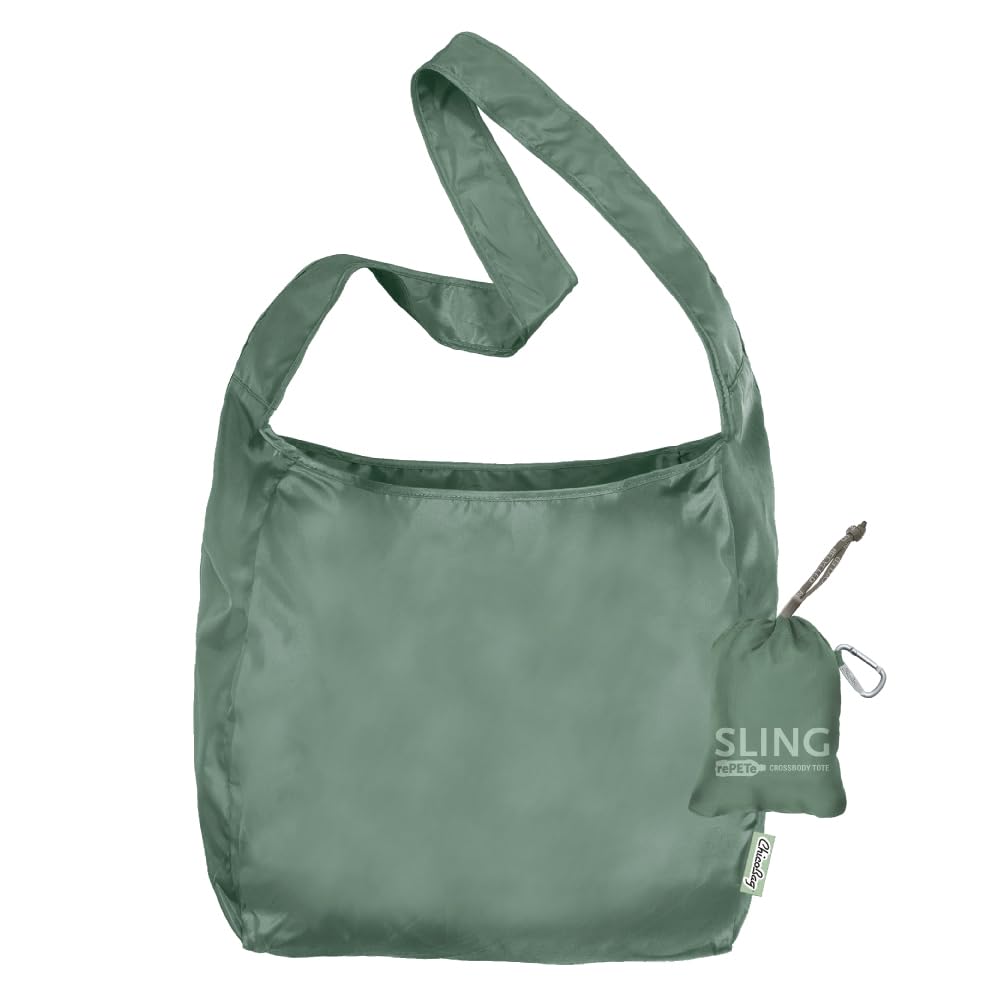 ChicoBag Sling rePETe + Refine | Eco-friendly Messenger-Style Reusable Tote Bag (Sage)