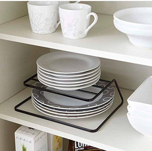Indian Decor. 289171 Set Of 2 Corner Shelf Insert Steel For Kitchen Cupboards And Cabinet Organiser Storage 26 X 19.5 X 8Cm (Bla