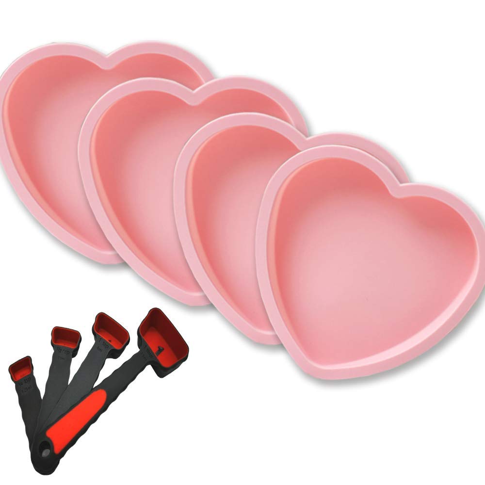 Murlniy Pokali 4Pcs 6In Silicone Heart Shaped Rainbow Cake Baking Pans, Heart Cake Layer Pan Set, Non-Stick Silicone Cake Bakewa