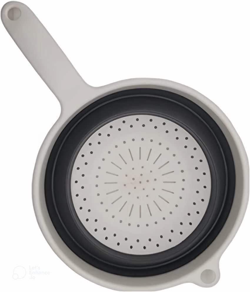 Handy Housewares 8 Round Space Saving Collapsible Silicone Kitchen Colander Food Strainer with Handle  White (1 Pack)