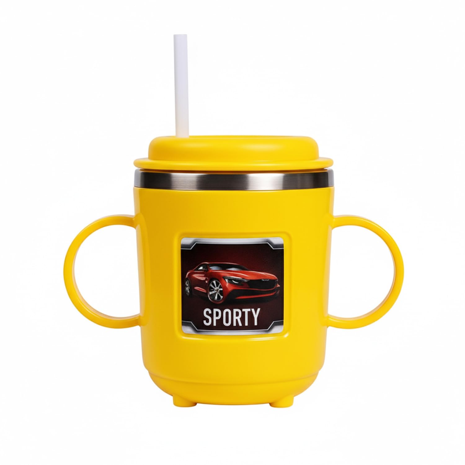 SUPERMOM Insulated Coffee Mug  Kids Sporty Sipper Mug with Straw & Dual Handles, Spill Proof Cup for Toddlers & Children, Carto