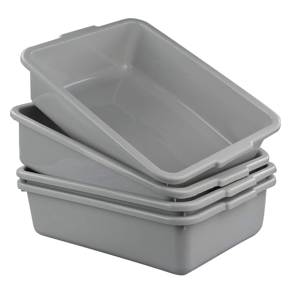 Anbers 13L/Grey Plastic Commercial Bus Box, Wash Tub Basin, 4 Packs