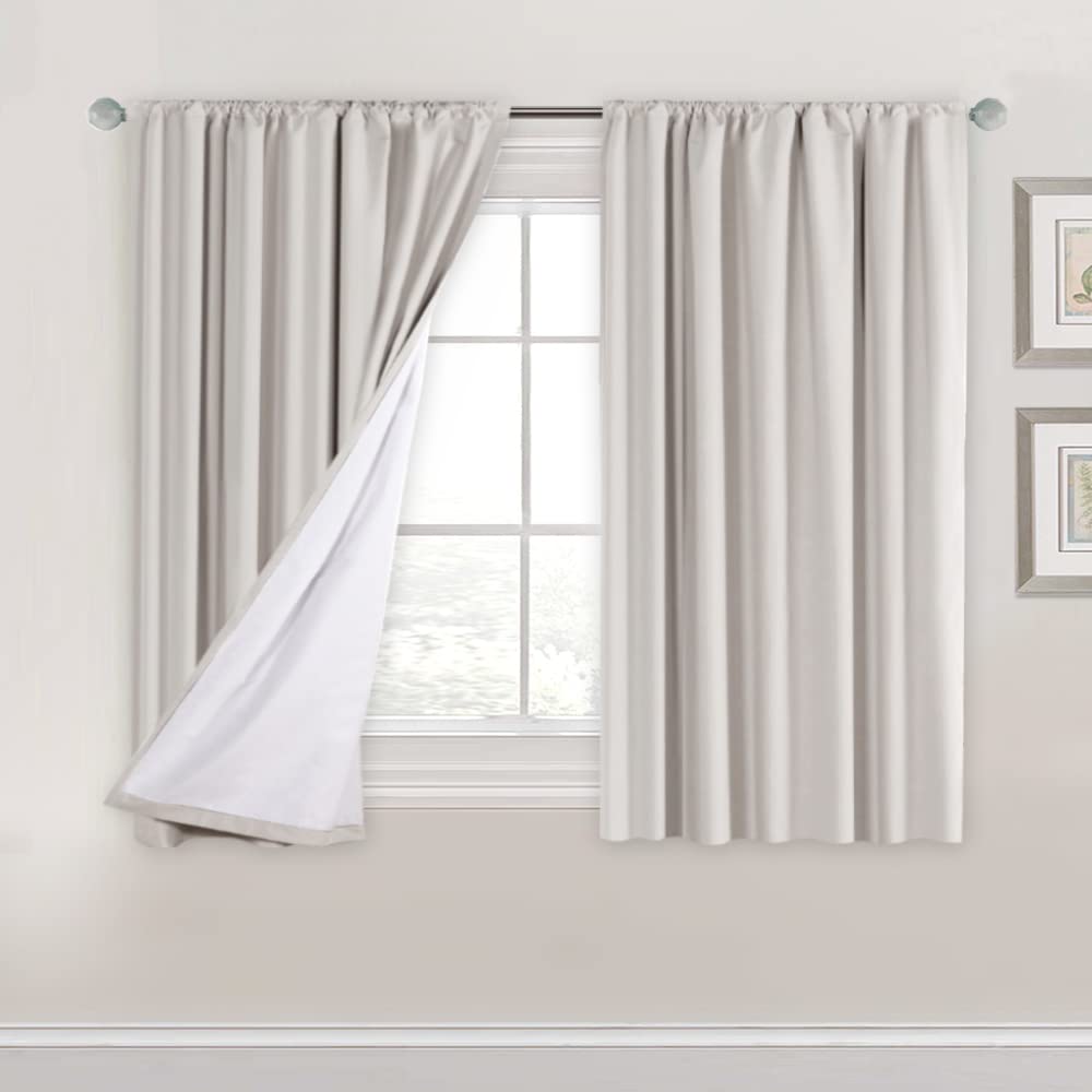 H.VERSAILTEX 100% Blackout Curtains for Bedroom Thermal Insulated Rod Pocket Curtains with White Liner for Kitchen Heat and Full