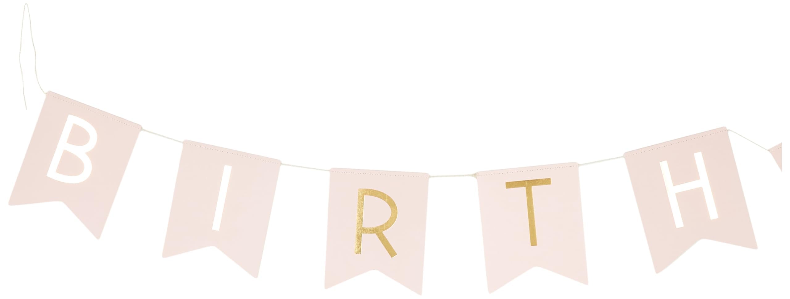 Ginger Ray Pastel Perfection And Gold Foiled Happy Birthday Bunting Banner, Pink, Hanging Bunting Banner