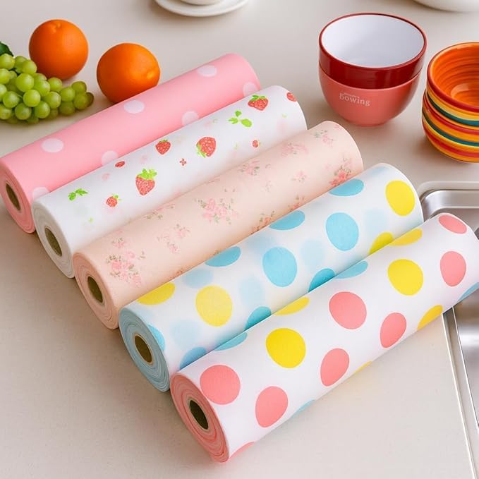 Decorative Drawer Liners, Waterproof Shelf Paper, Colorful Patterns, Strawberry Floral Polka Dots, Kitchen Cabinet Organizer (2,