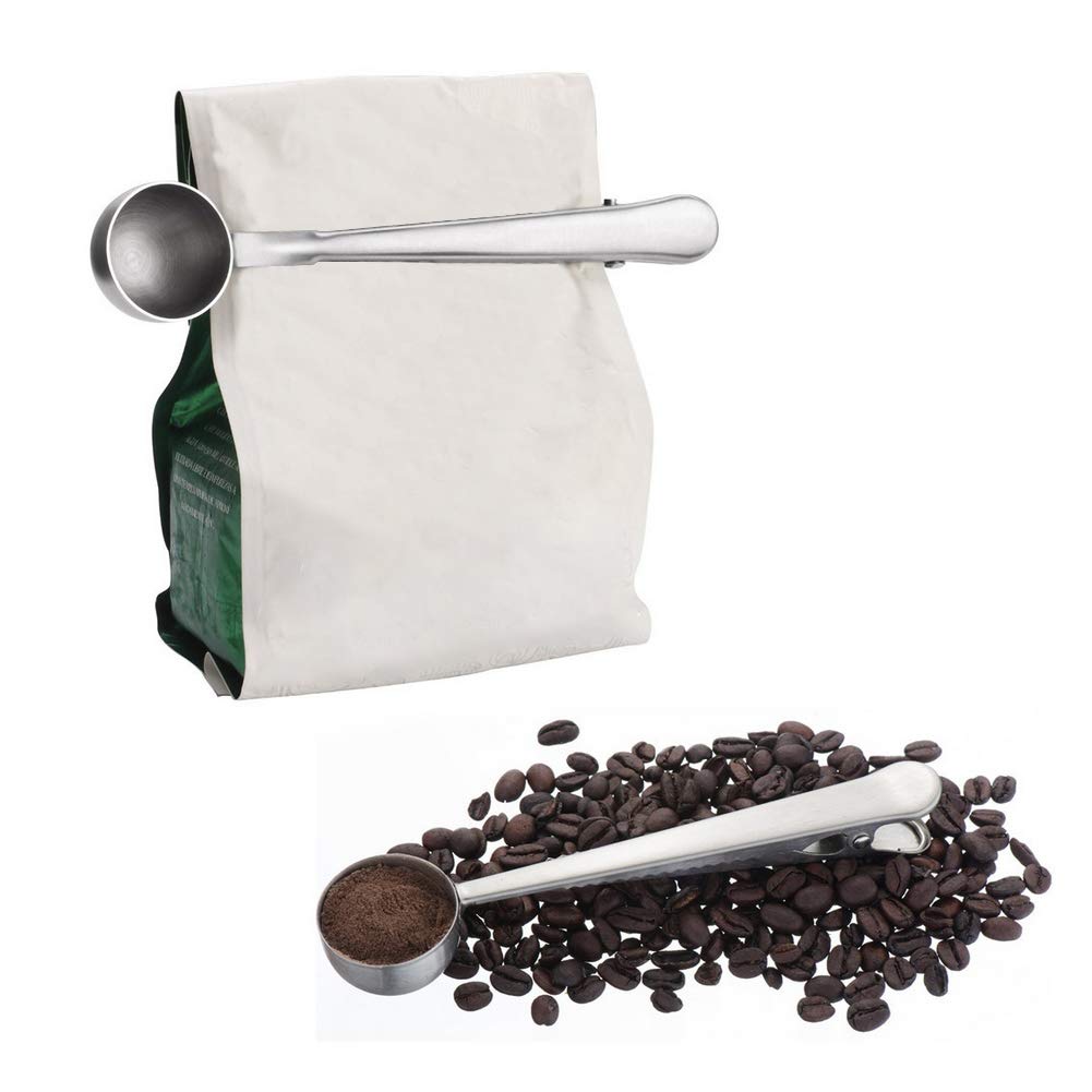 Cosmos 2 Pcs Stainless Steel Coffee Measuring Scoop Spoon With Bag Clip