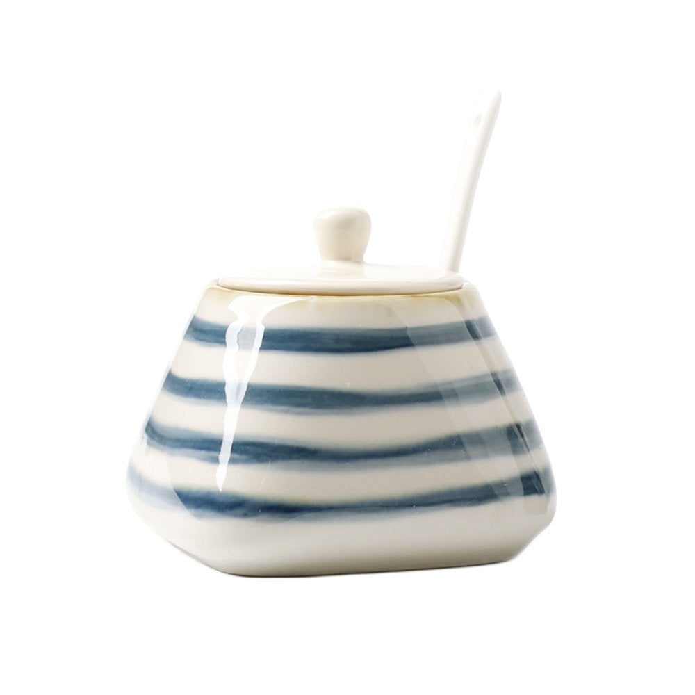 CHOOLD Vintage Hand-Painted Ceramic Spice Jar with Lid Spoon Seasoning Box Condiment Pots Spice Racks for Kitchen Restaurant Hou
