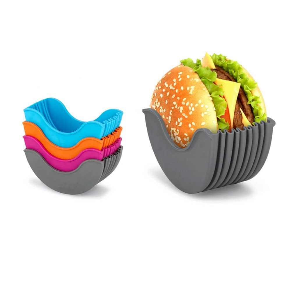 Yfeiqi Contact-Free Burger Holder Clip, Retractable-Reusable-Washable Food Grade Silicone Hamburger/Sandwich Clip, Burger Holder