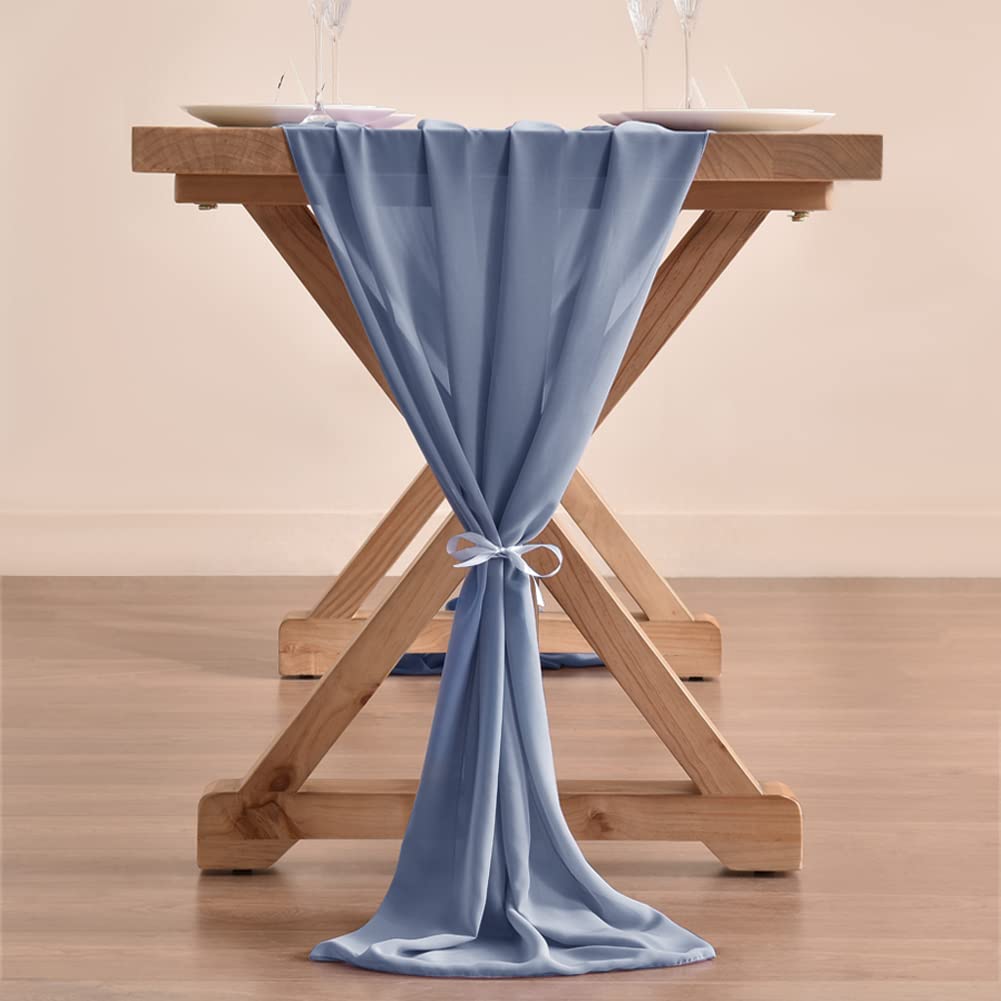 Socomi 14Ft Dusty Blue Chiffon Table Runner 29X170 Inches Sheer Wedding Runner Romantic Rustic Table Runner For Easter Thanksgiv
