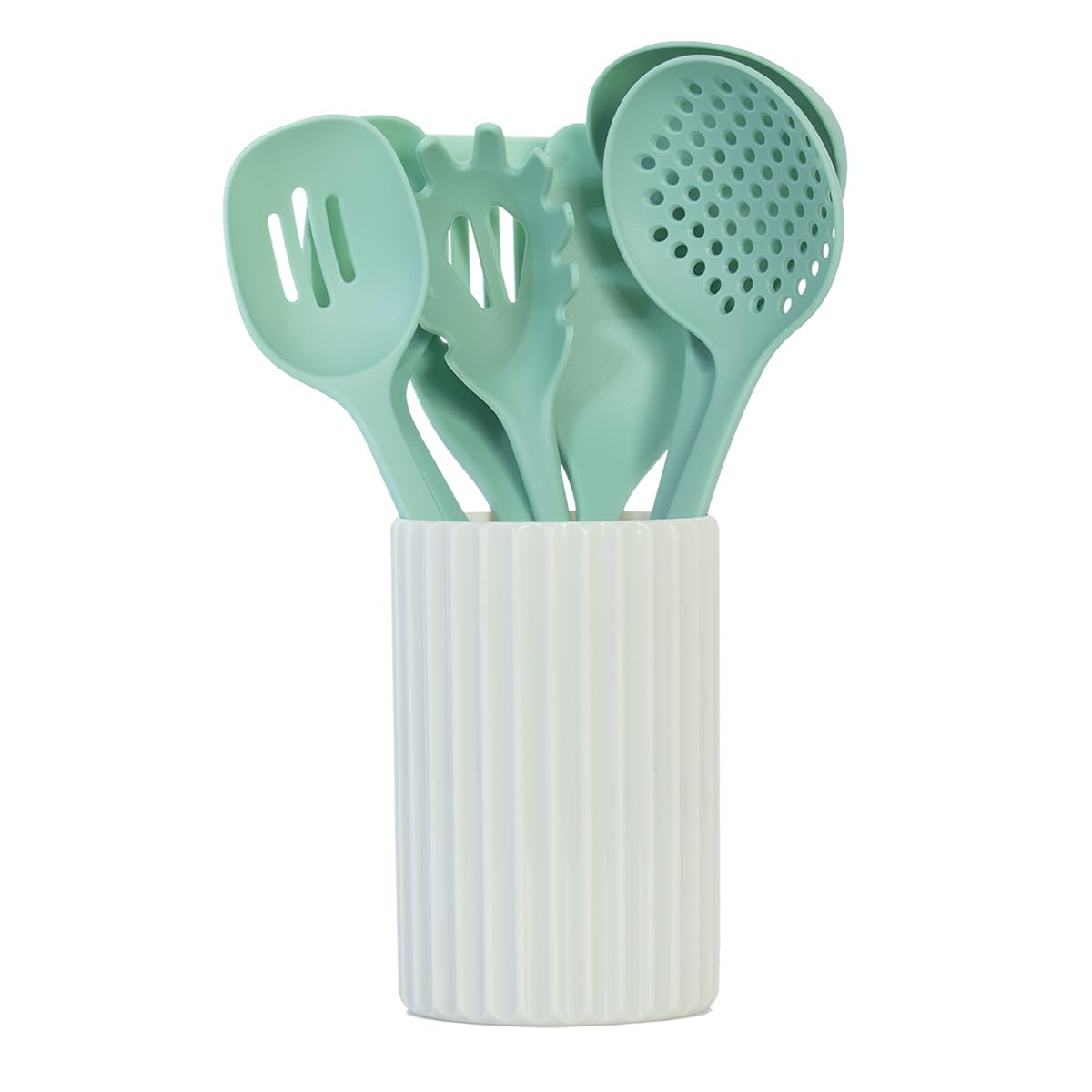 Glad Kitchen Utensils Set, 8pcs  Nonstick Cooking Tools with Utensil Holder  Nylon Spoon, Ladle, Skimmer, Spaghetti Server, an