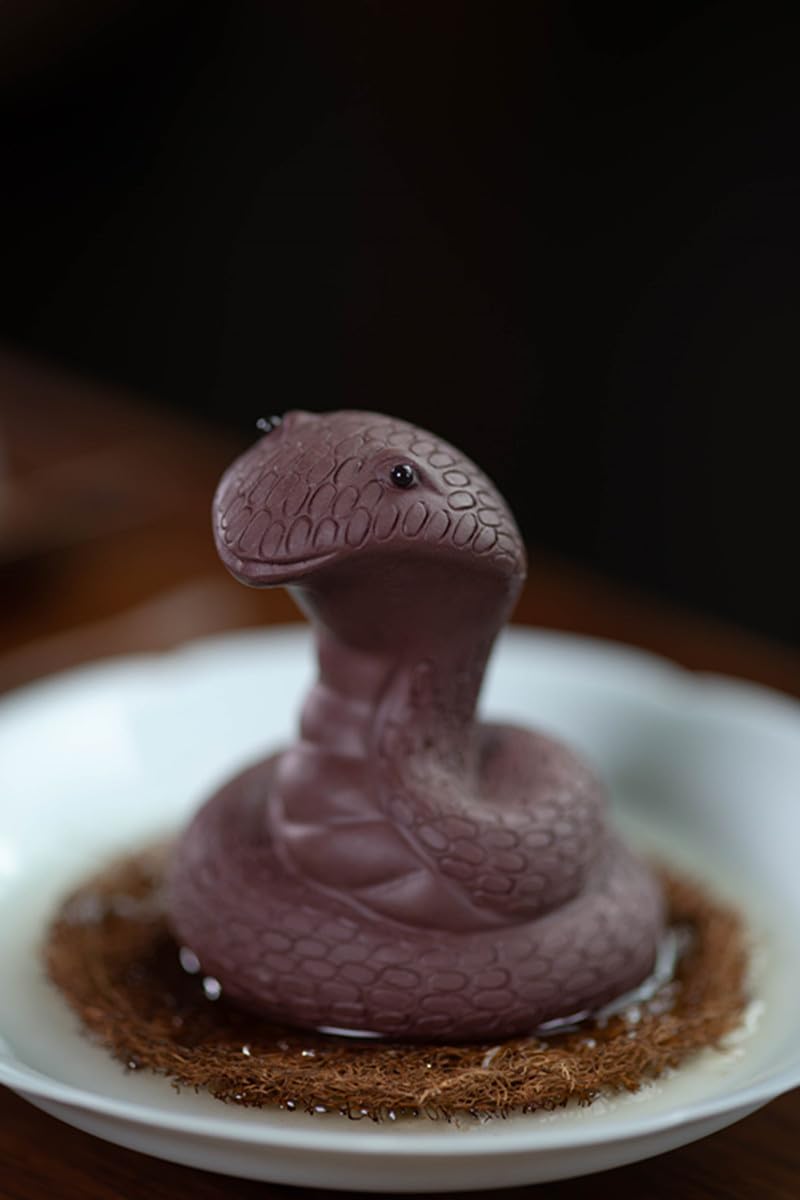 Hormsdar Hand-Made Tea Pet Snake Funny Cute Purple Clay Statue Kung Fu Tea Tray Decor Lover'S Gift Home Office Desk Feng Shui Or
