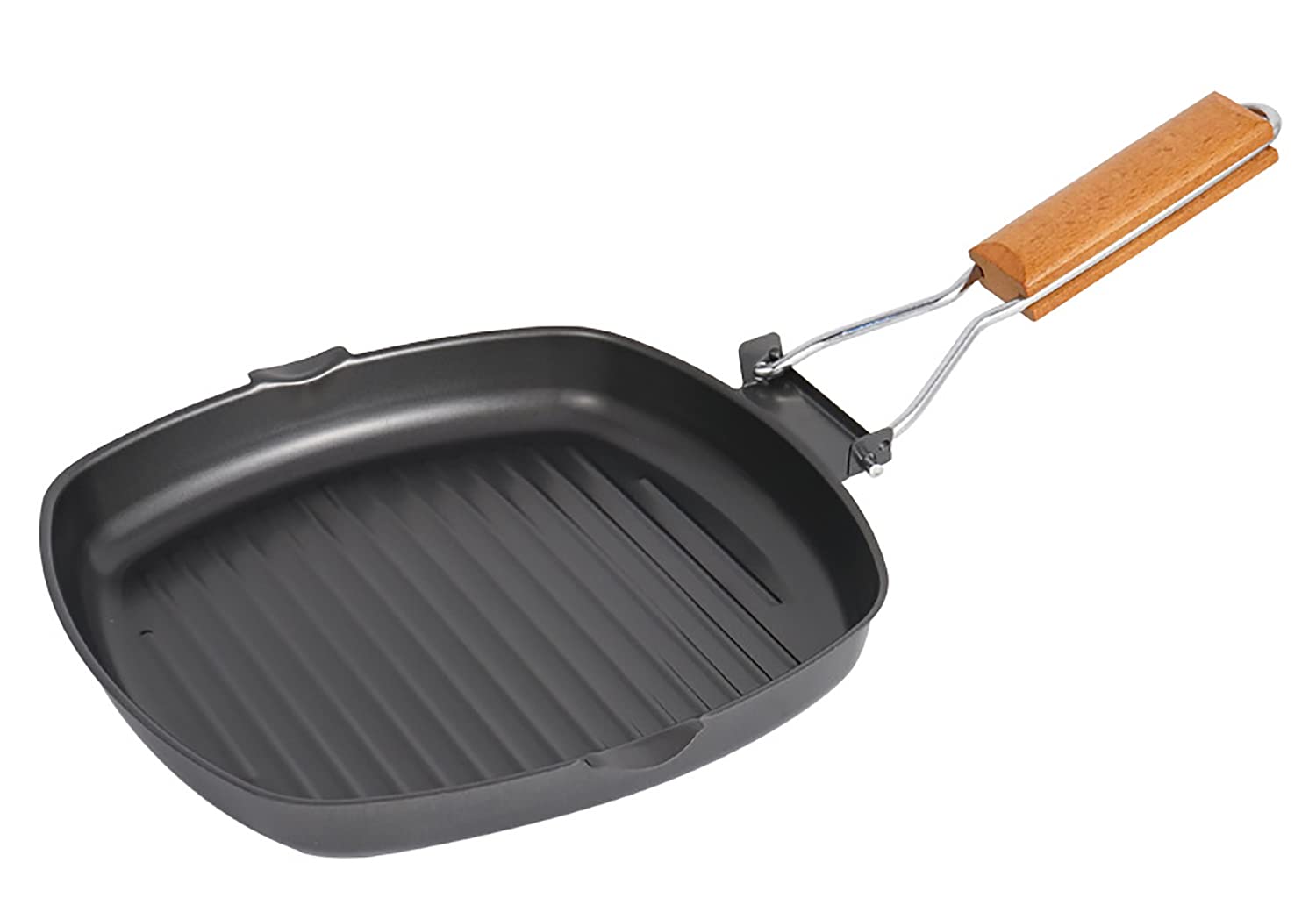 Imagine Dream Believe Aluminum Non-Stick Grill Pan With Wooden Folding Handle - For Stovetop, Oven Use, Gas Hobs & Outdoor Campi