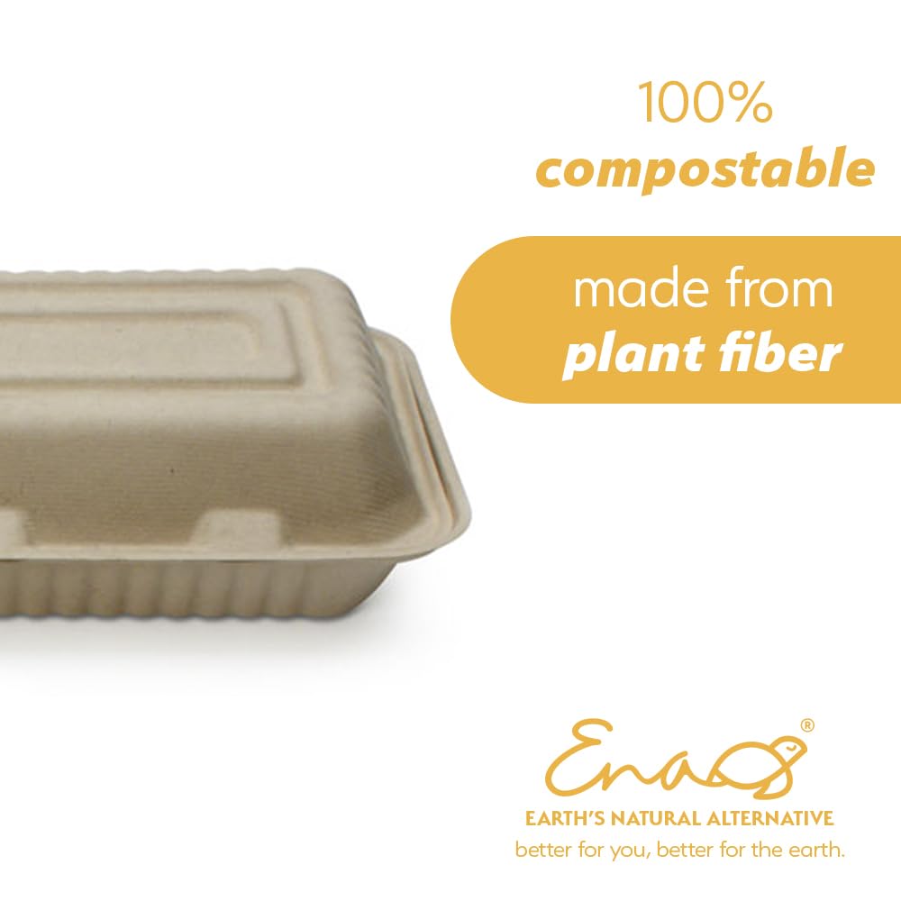 100% Compostable Disposable Food Containers With Lids [9   X6    50 Pack] Eco-Friendly Take-Out To-Go Containers, Heavy-Duty, Bi